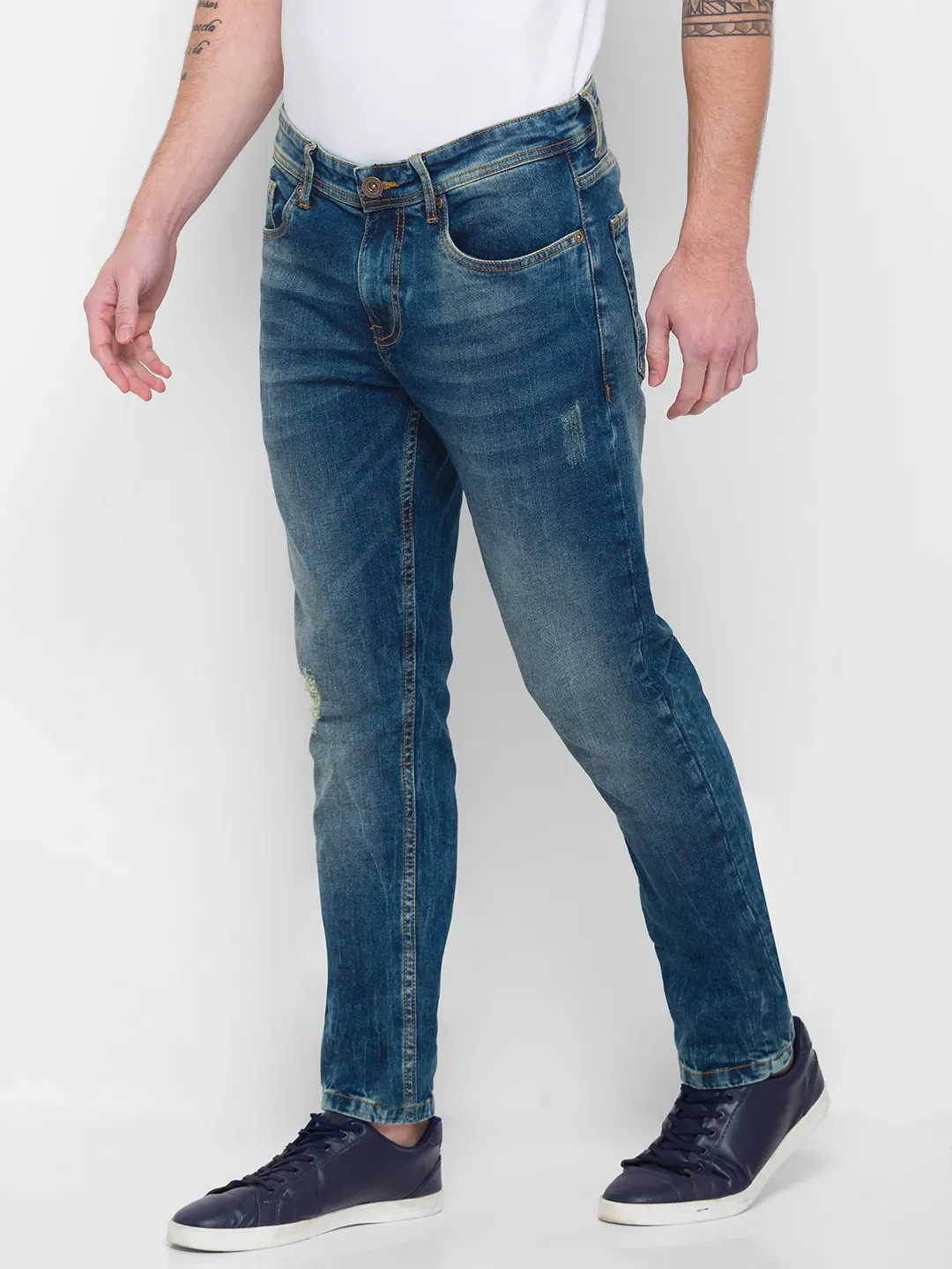 Blue Slim Straight Fit Men's Denims by Being Human Clothing - Image 3