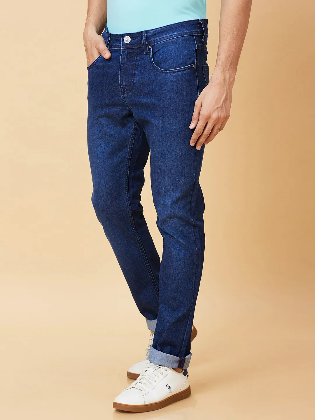 Blue Slim Straight Fit Men's Denims by Being Human Clothing - Image 3