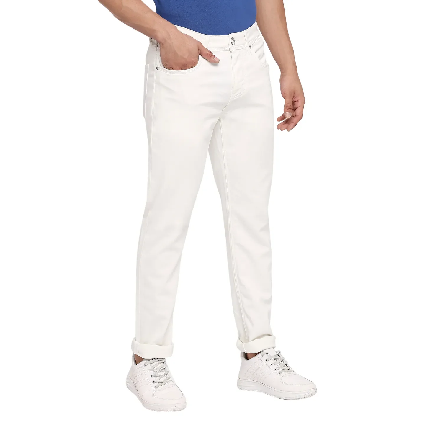 White Slim Straight Fit Men's Denims by Being Human Clothing - Image 3