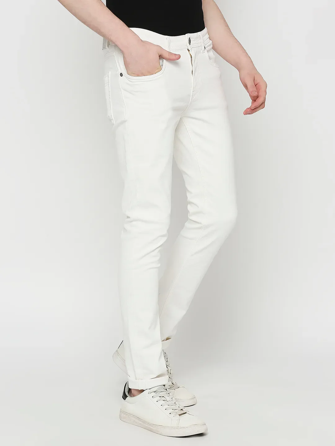 White Slim Straight Fit Men's Denims by Being Human Clothing - Image 3