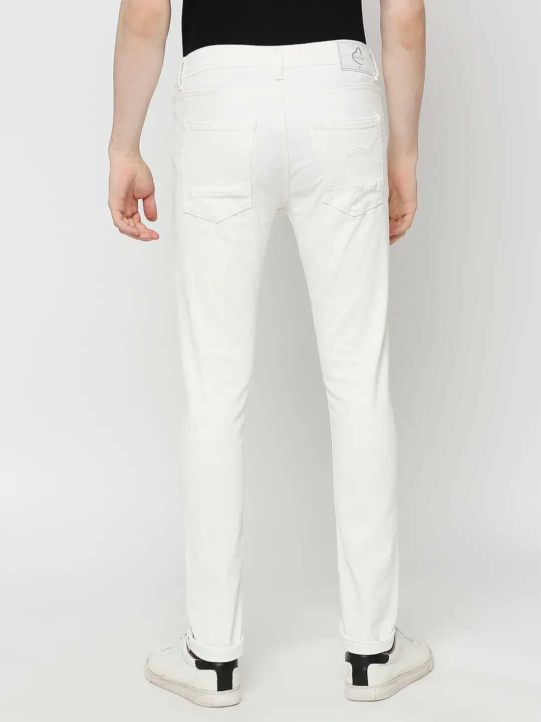 White Slim Straight Fit Men's Denims by Being Human Clothing - Image 4