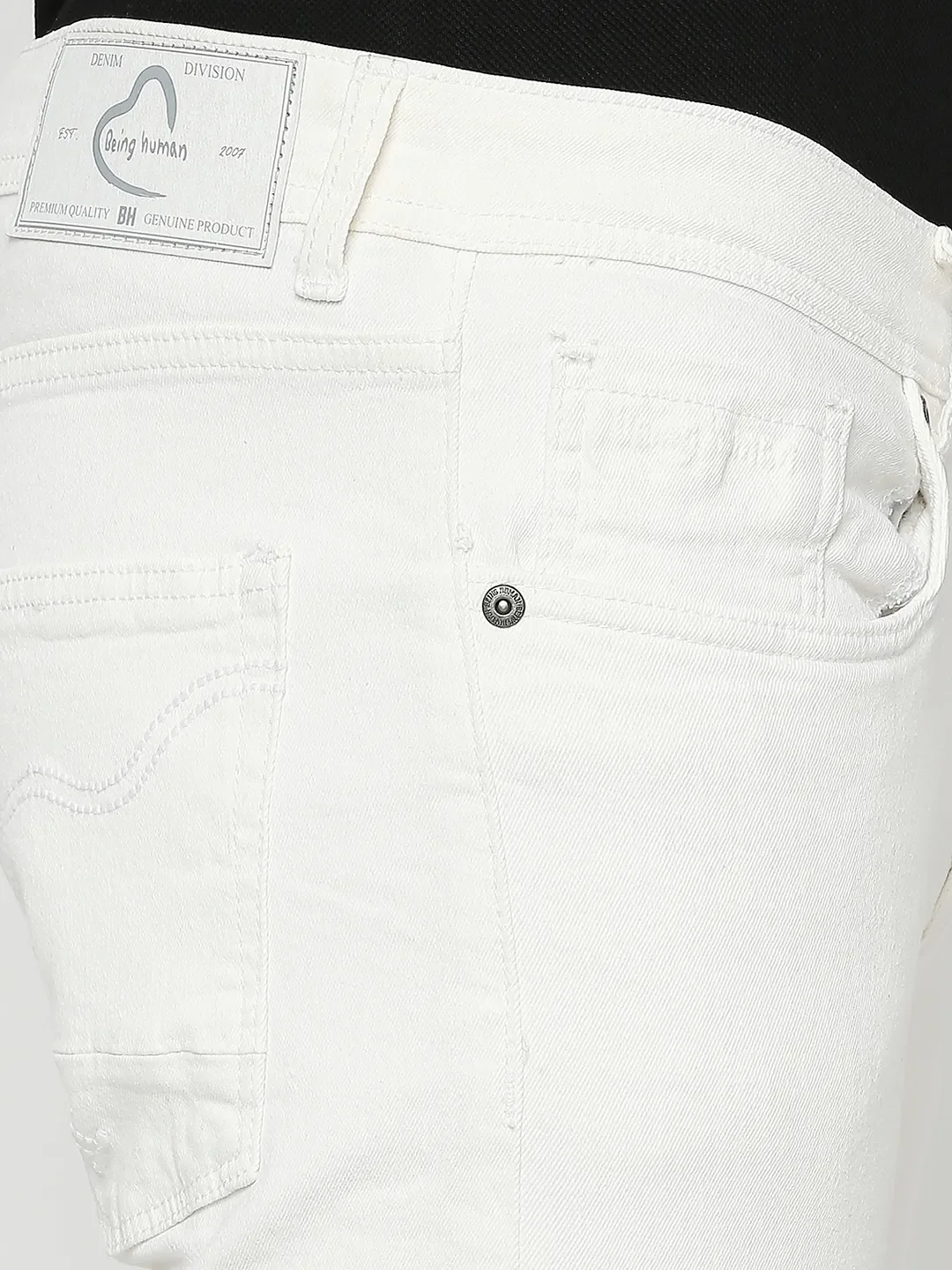 White Slim Straight Fit Men's Denims by Being Human Clothing - Image 5