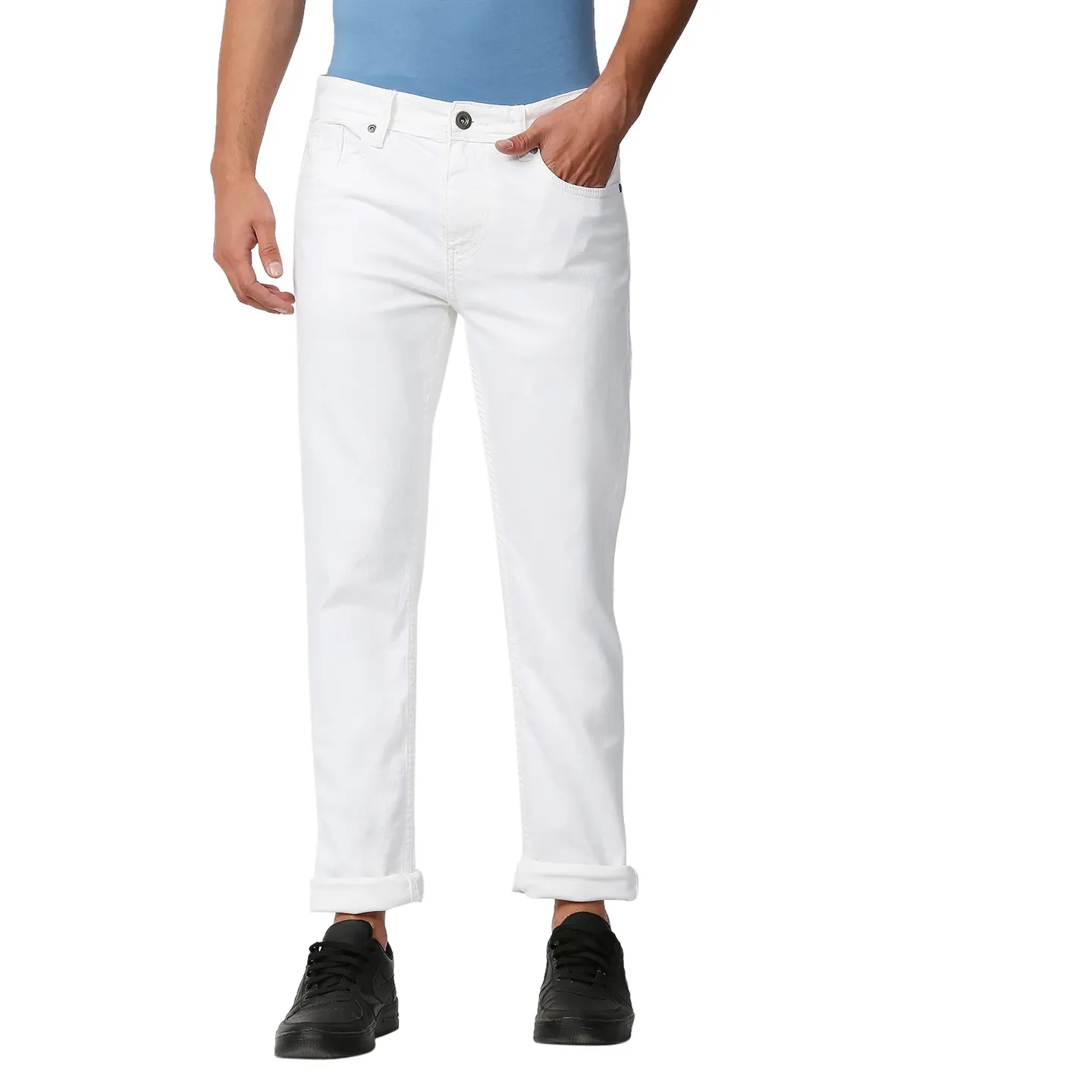 White Slim Straight Fit Men's Denims by Being Human Clothing