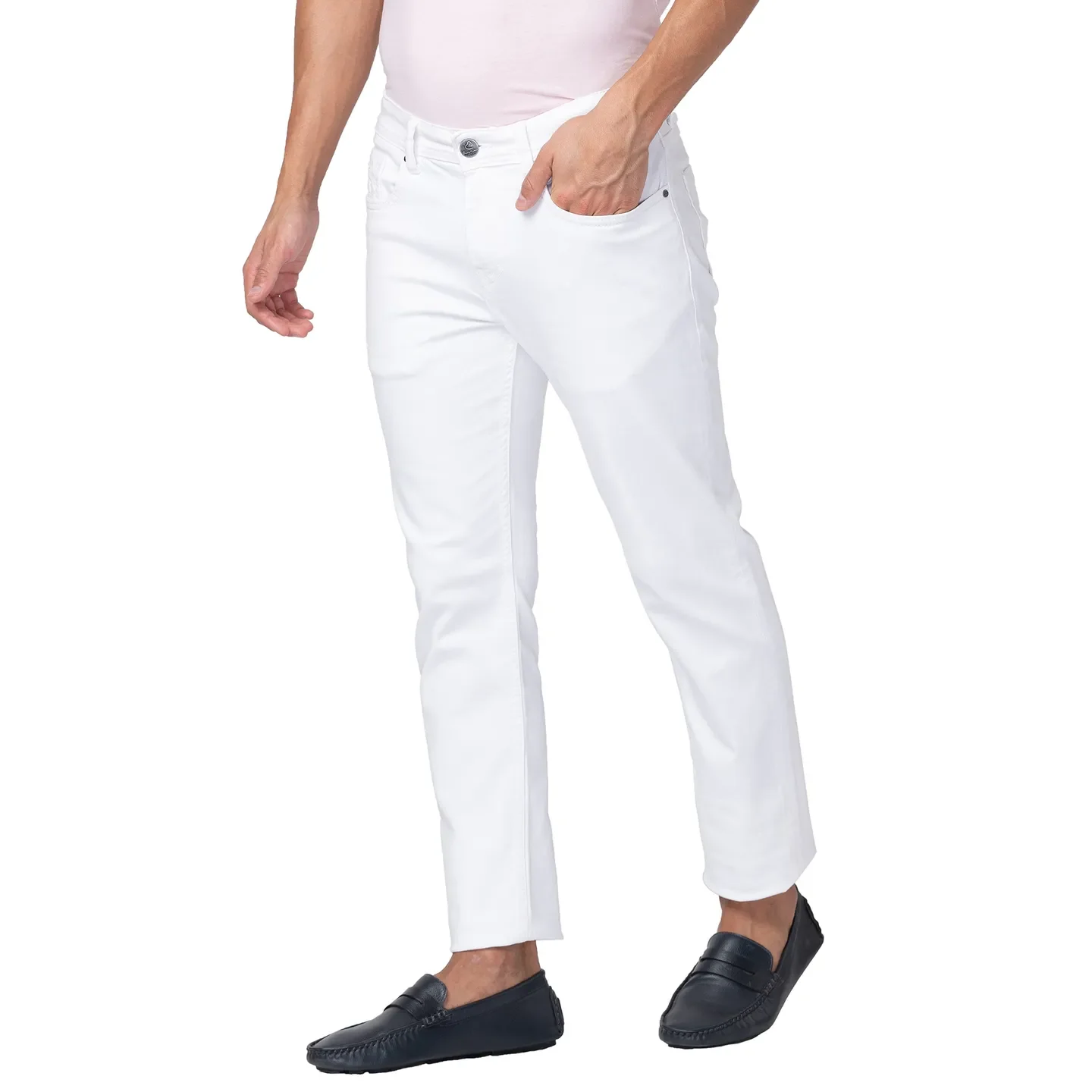 White Slim Straight Fit Men's Denims by Being Human Clothing - Image 4