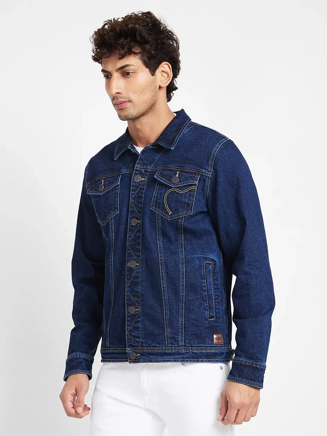 Indigo Slim Straight Fit Regular Collar Long Sleeves Men's Jacket by Being Human Clothing - Image 3