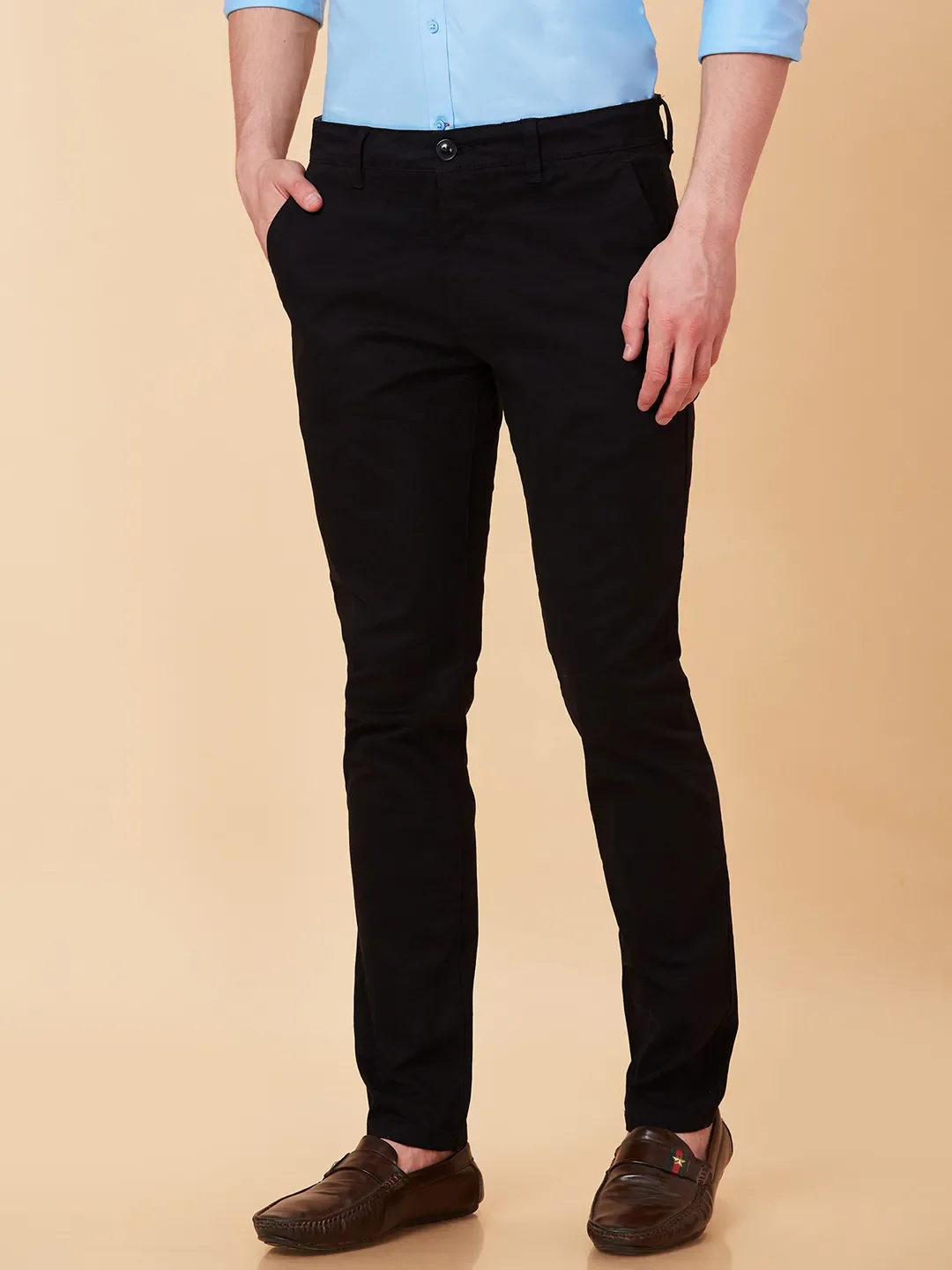 Black Slim Fit Chinos For Men By Being Human Clothing - Image 4