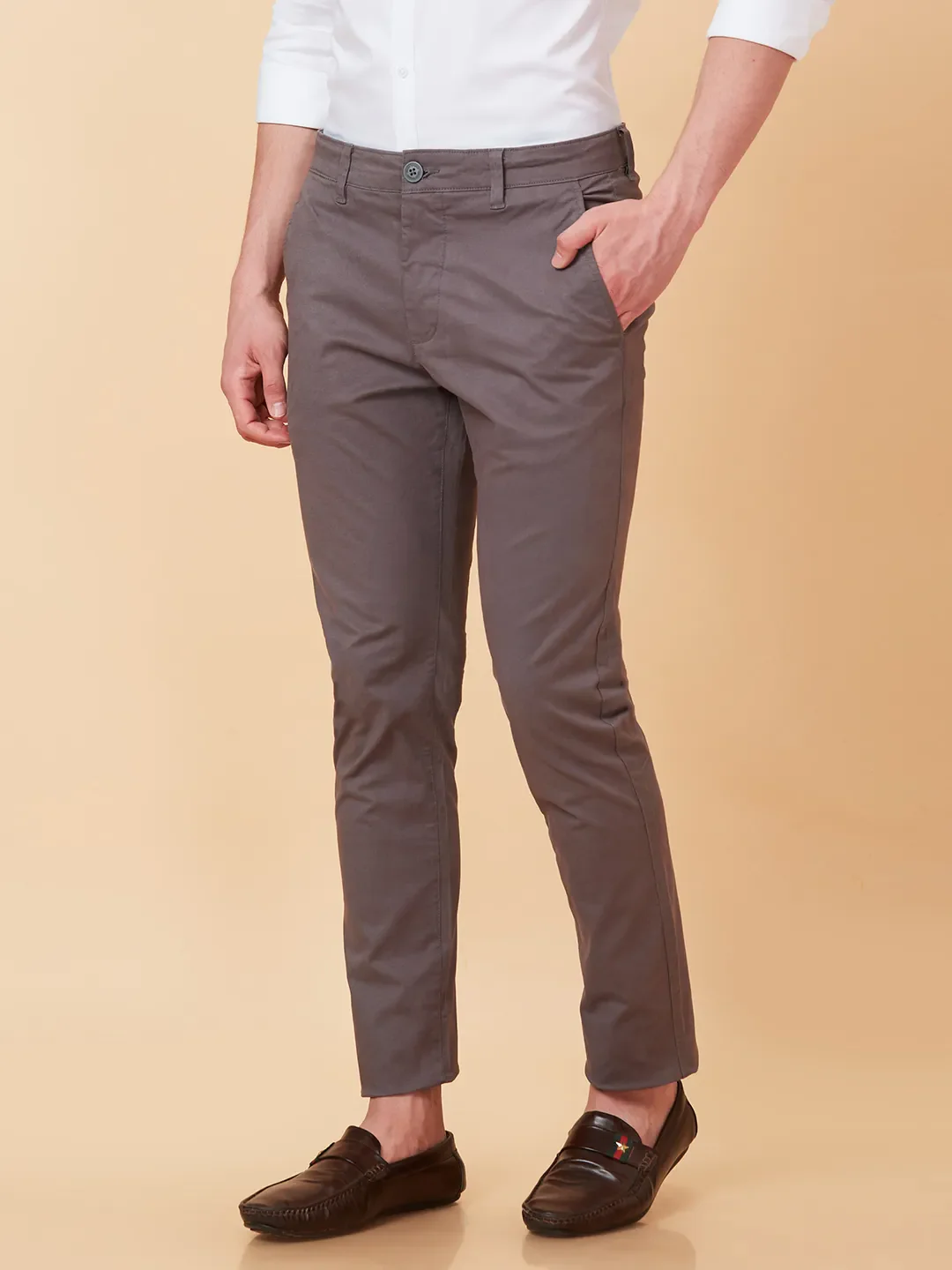 Brown Slim Fit Chinos For Men By Being Human Clothing - Image 3
