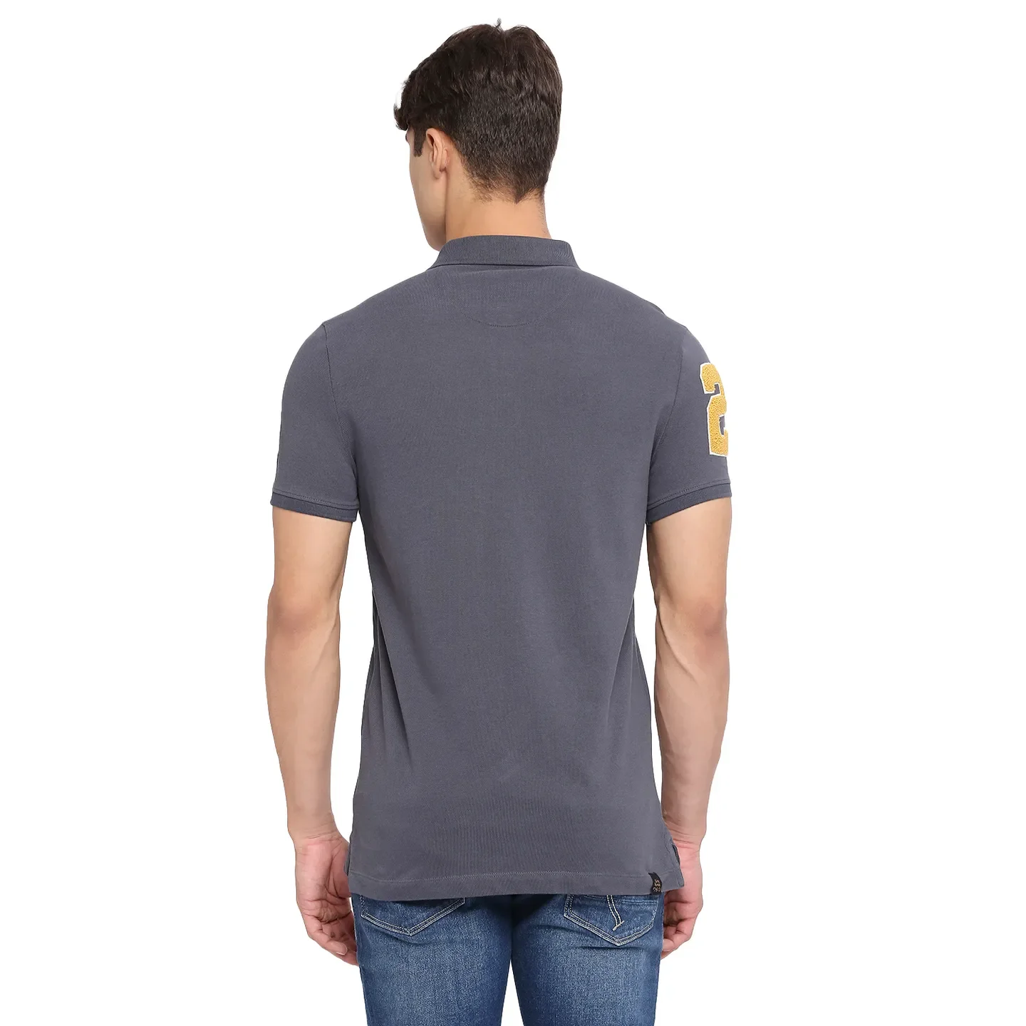 Grey Slim Straight Fit Men's Polo T-Shirt by Being Human Clothing - Image 4