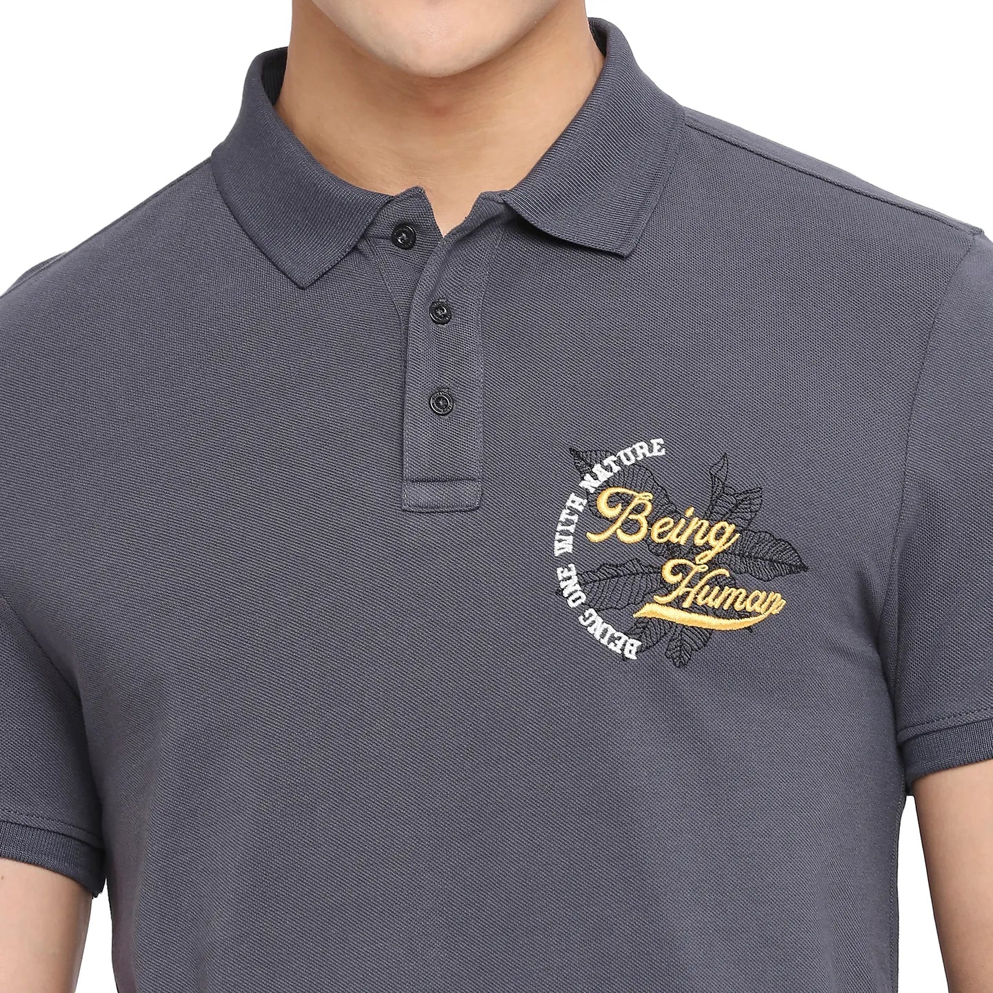 Grey Slim Straight Fit Men's Polo T-Shirt by Being Human Clothing - Image 5