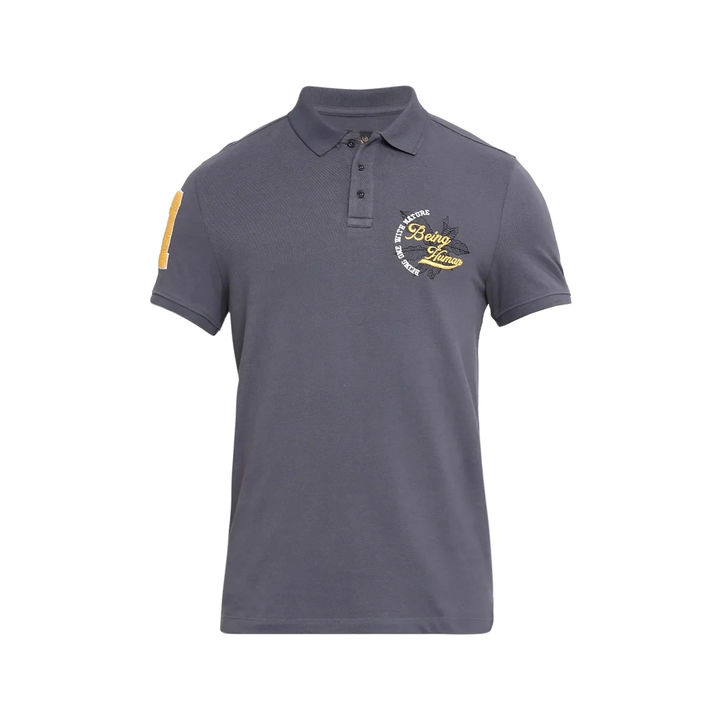 Grey Slim Straight Fit Men's Polo T-Shirt by Being Human Clothing - Image 7