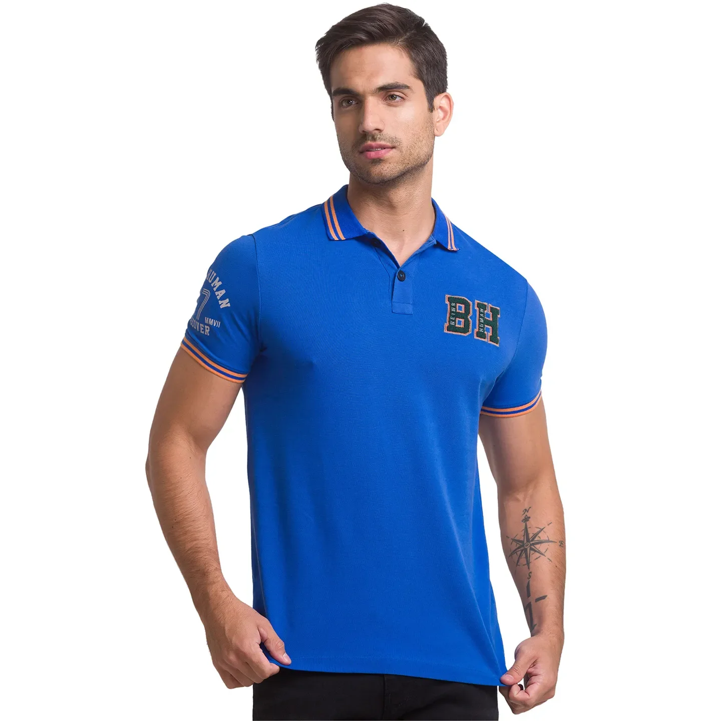 Blue Slim Fit Men's Polo T-shirt by Being Human Clothing - Image 2