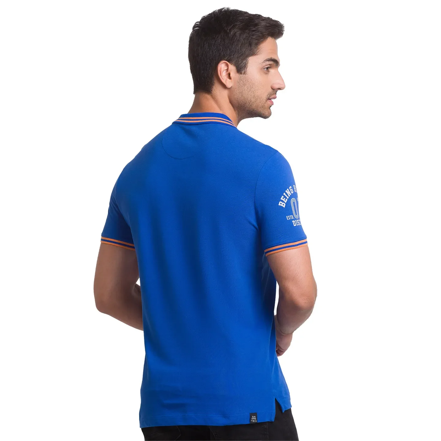 Blue Slim Fit Men's Polo T-shirt by Being Human Clothing - Image 4