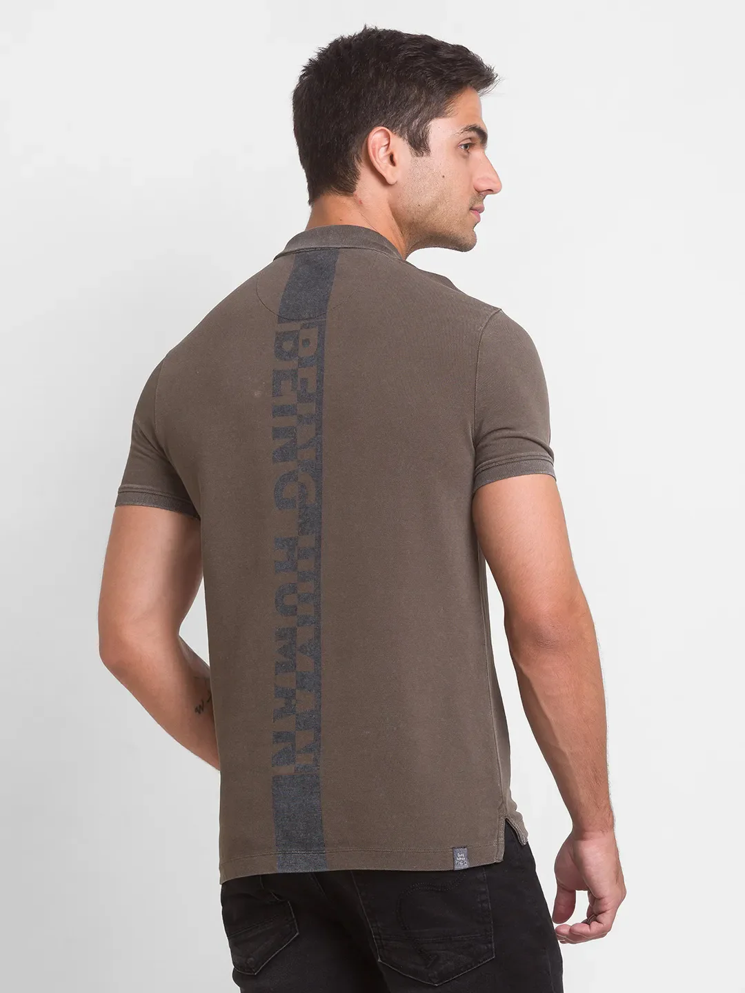 Olive Slim Fit Men's Polo T-shirt by Being Human Clothing - Image 3