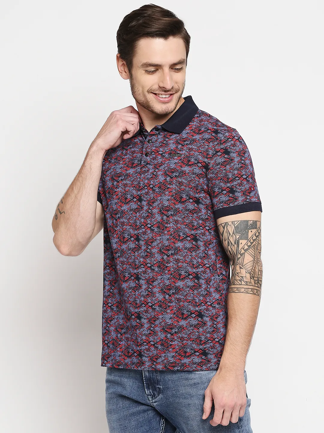 Blue Slim Straight Fit Men's Polo T-Shirt by Being Human Clothing - Image 2