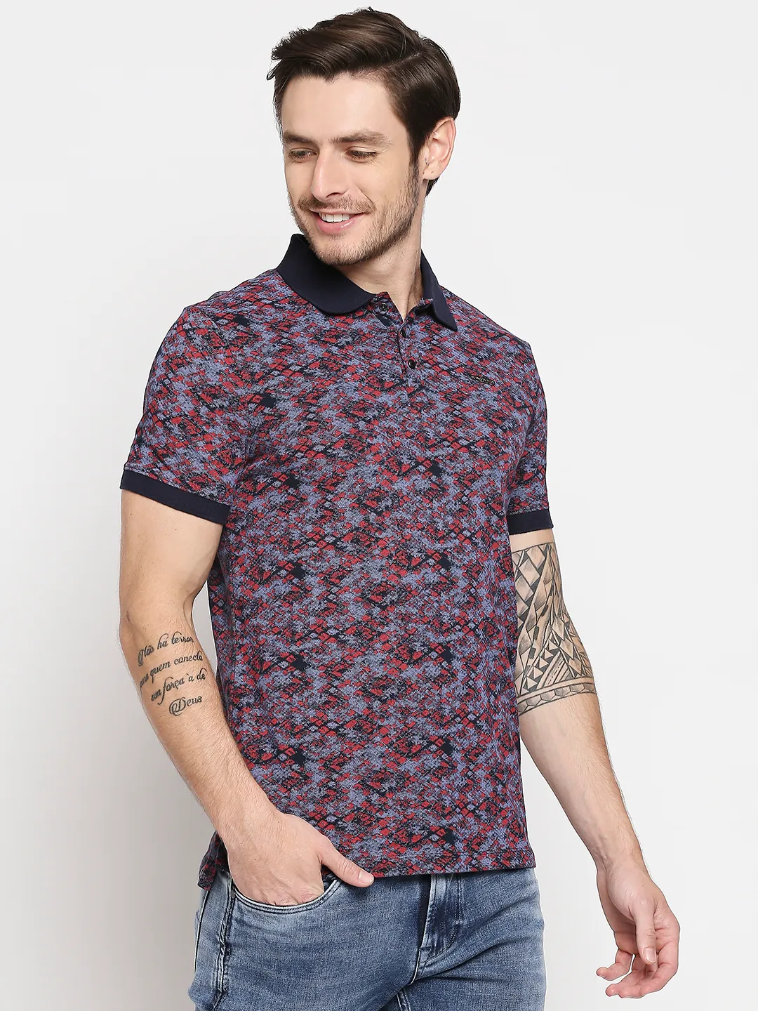 Blue Slim Straight Fit Men's Polo T-Shirt by Being Human Clothing - Image 3