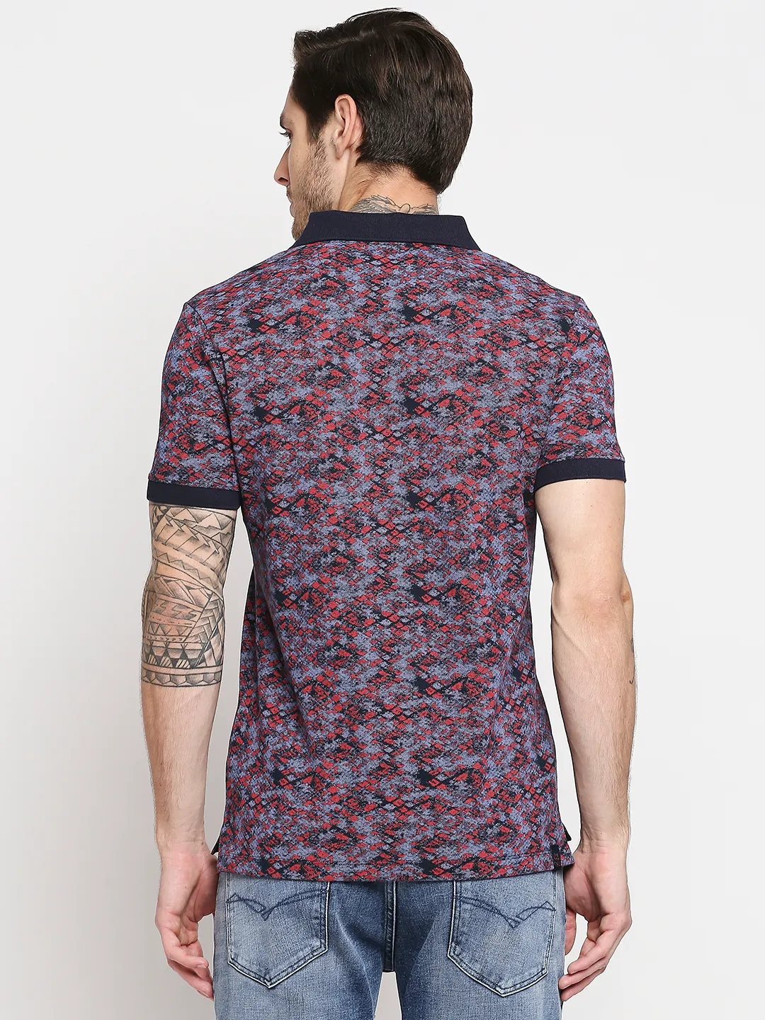 Blue Slim Straight Fit Men's Polo T-Shirt by Being Human Clothing - Image 4