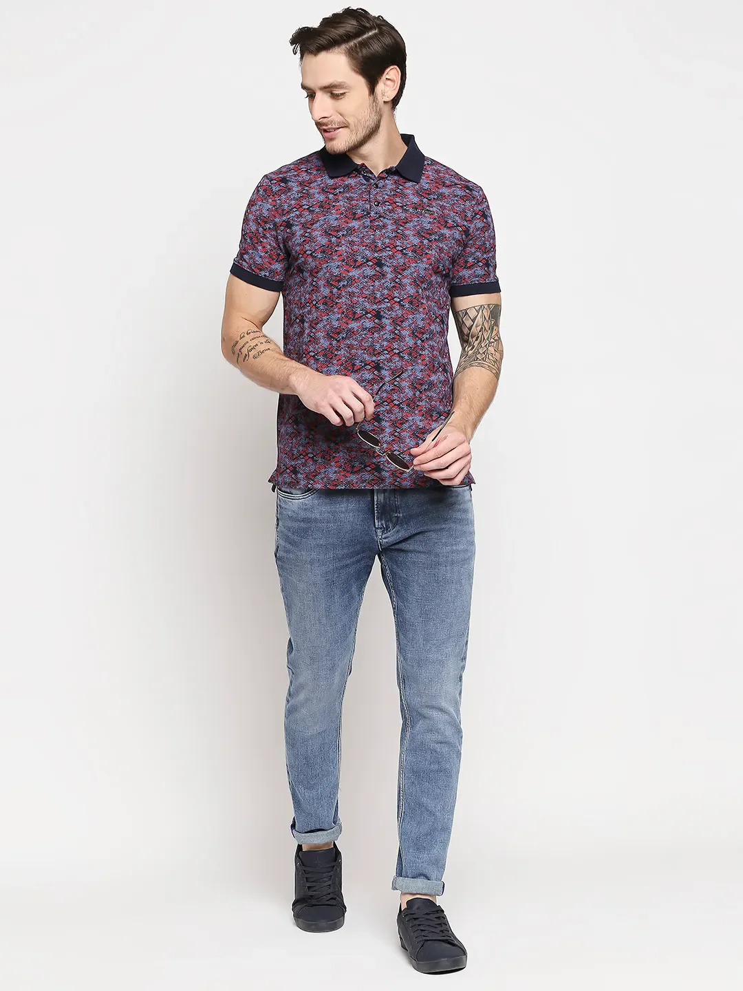 Blue Slim Straight Fit Men's Polo T-Shirt by Being Human Clothing - Image 6