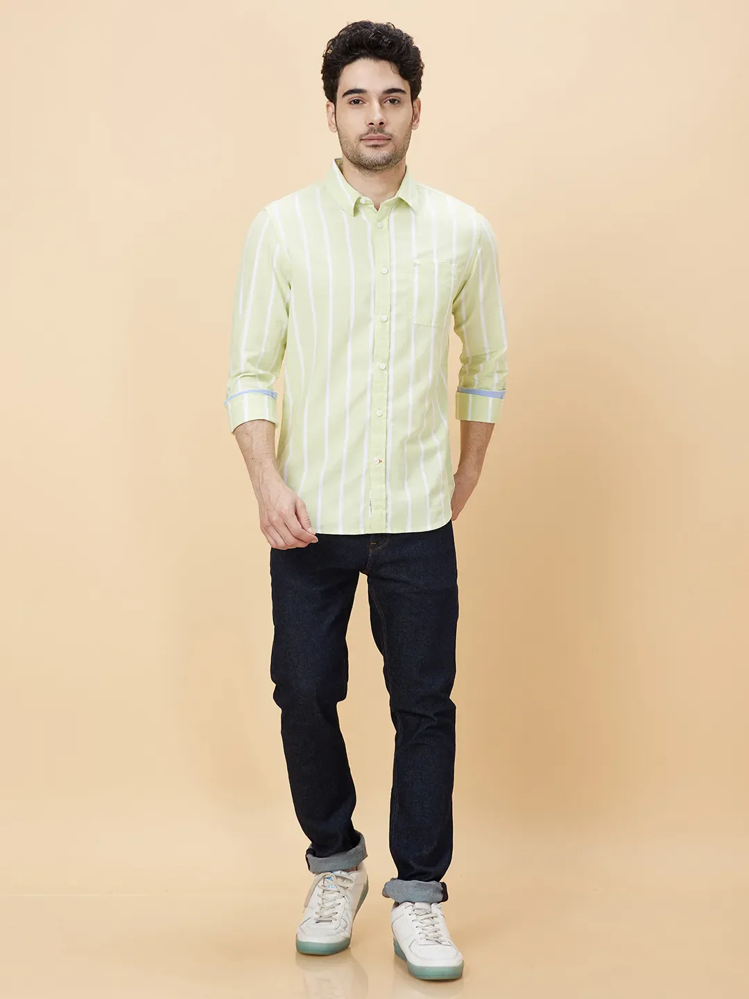 Green Slim Fit Regular Collar Men's Shirt by Being Human Clothing - Image 2