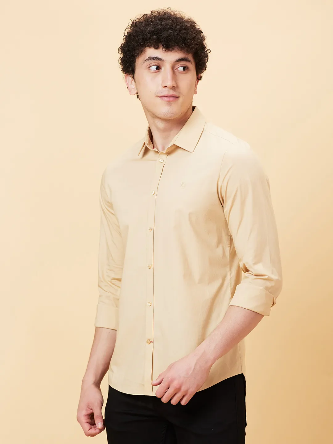 Beige Slim Fit Regular Collar Men's Shirt by Being Human Clothing - Image 3