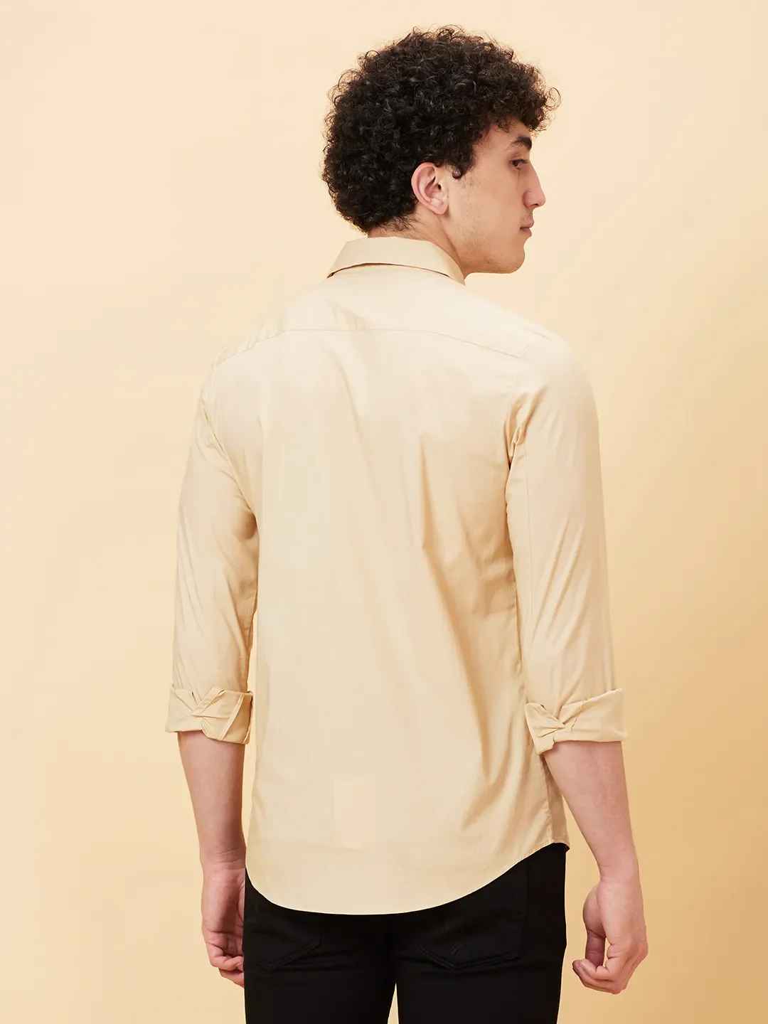 Beige Slim Fit Regular Collar Men's Shirt by Being Human Clothing - Image 4