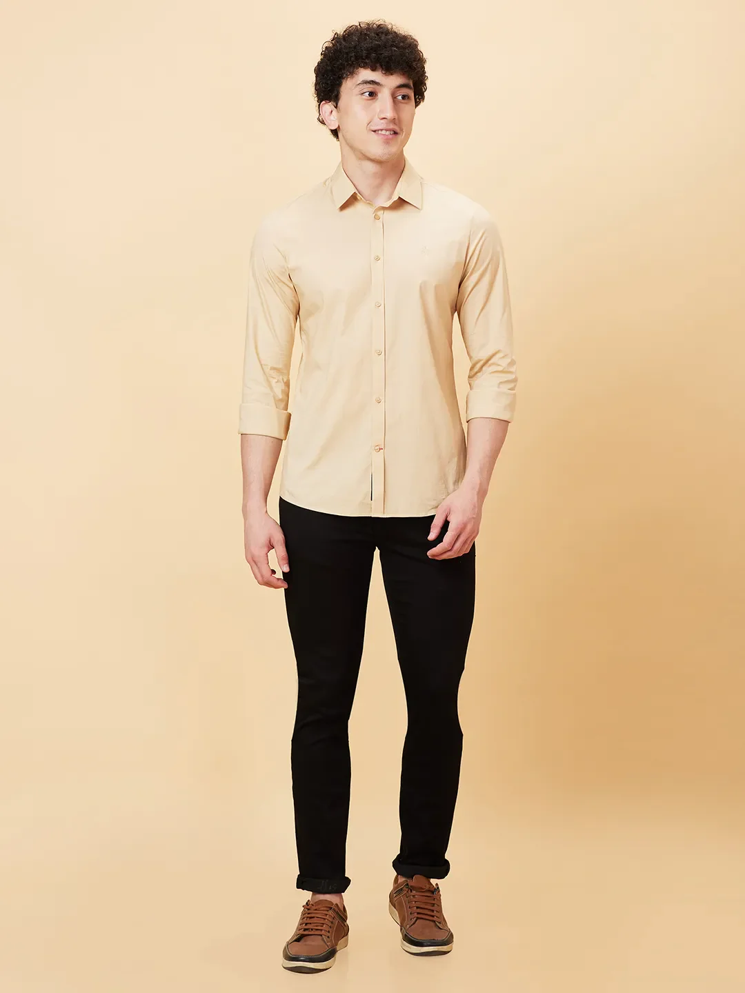 Beige Slim Fit Regular Collar Men's Shirt by Being Human Clothing - Image 6