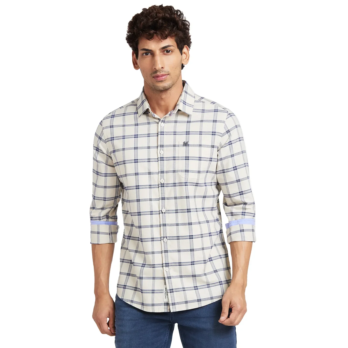 Beige Slim Straight Fit Regular Collar Long Sleeves Men's Shirt by Being Human Clothing