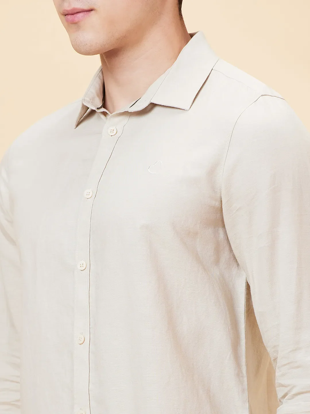 Beige Slim Straight Fit Regular Collar Long Sleeves Men's Shirt by Being Human Clothing - Image 4