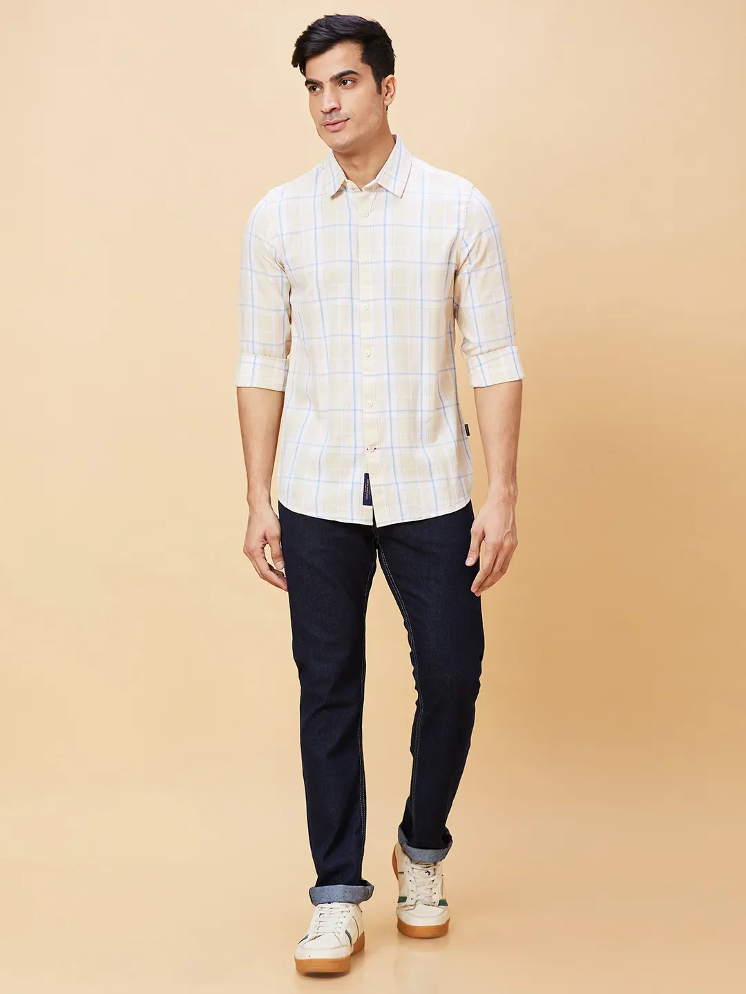 Beige Slim Straight Fit Regular Collar Long Sleeves Men's Shirt by Being Human Clothing - Image 2