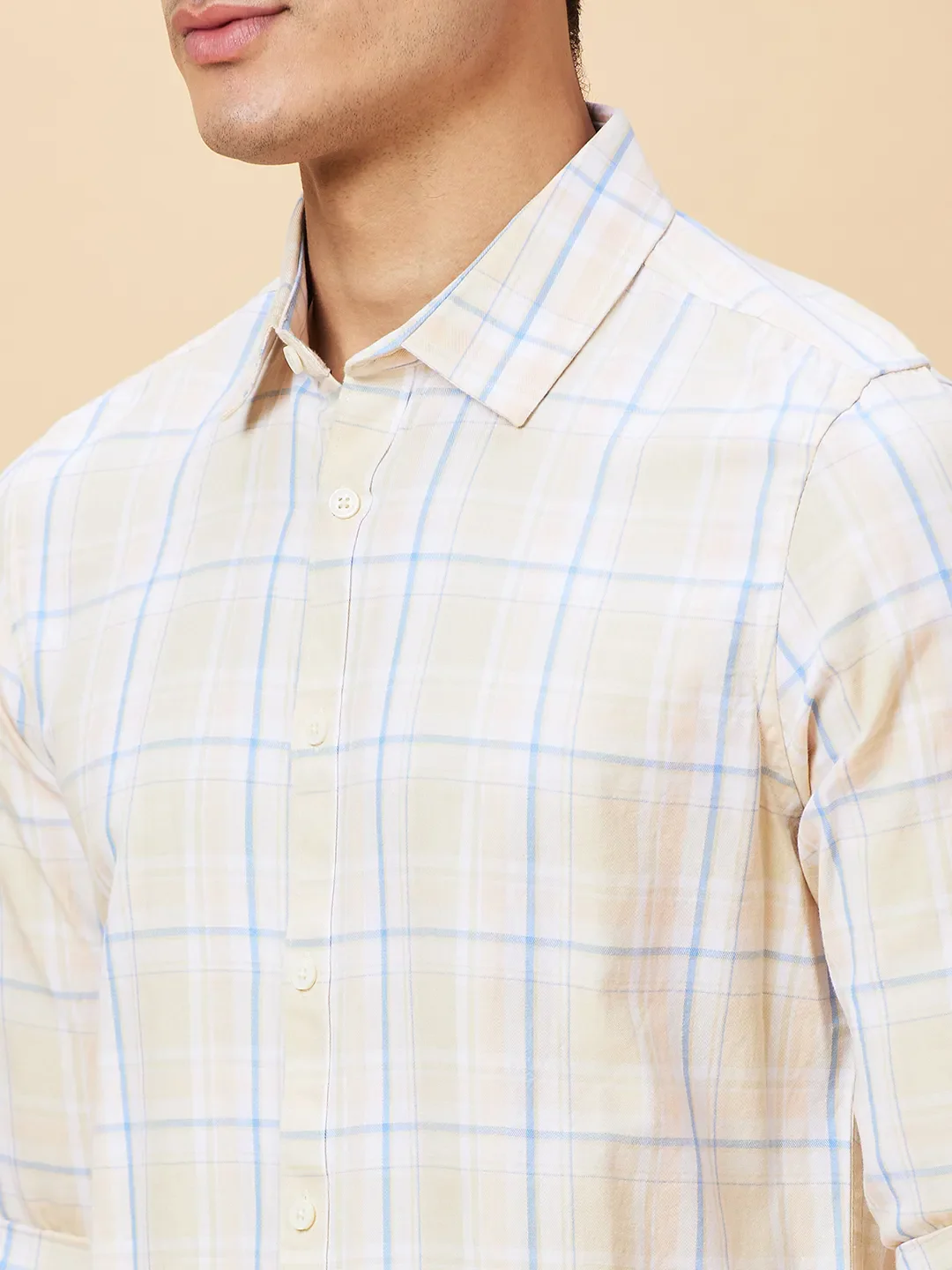 Beige Slim Straight Fit Regular Collar Long Sleeves Men's Shirt by Being Human Clothing - Image 5