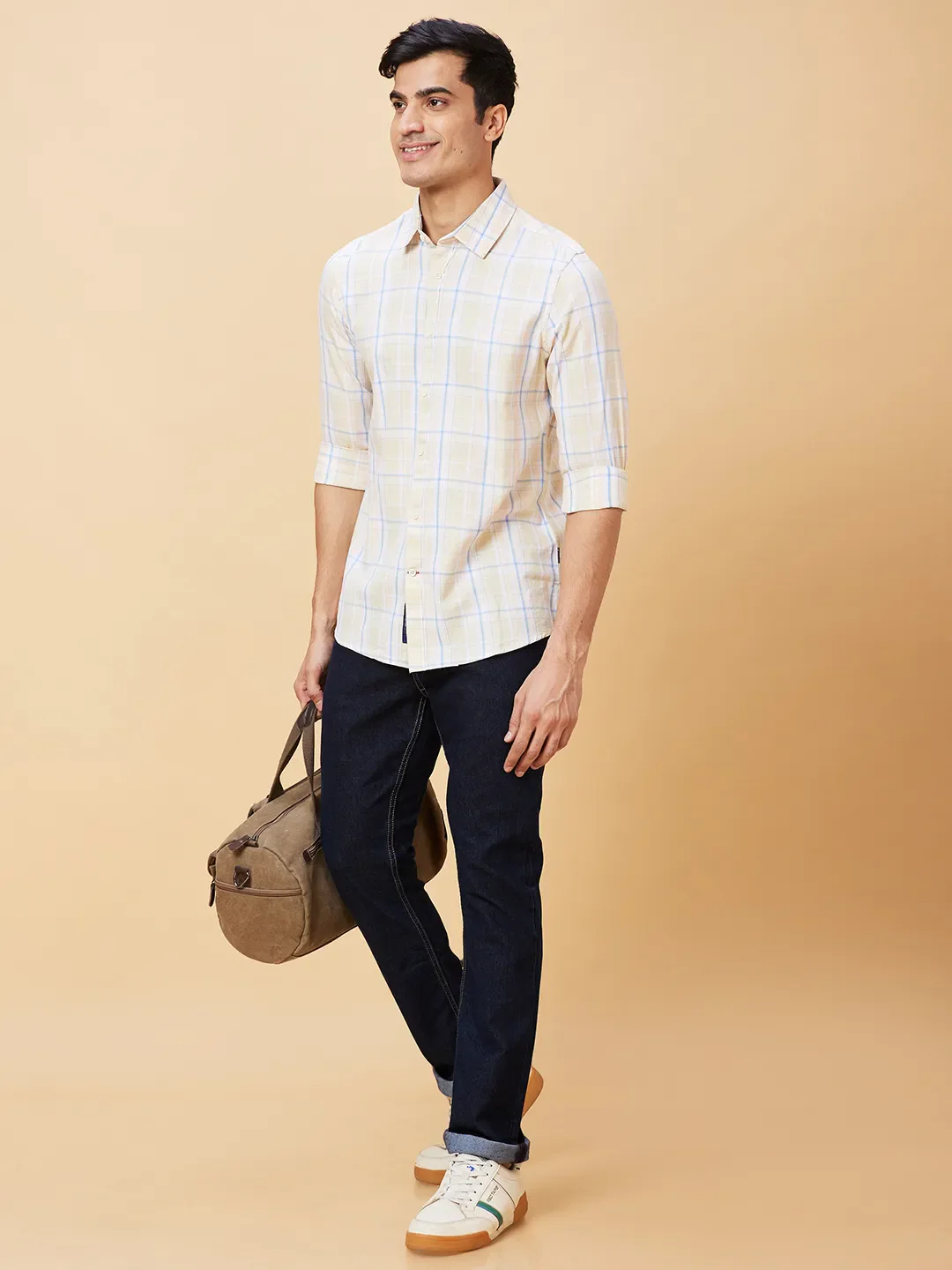 Beige Slim Straight Fit Regular Collar Long Sleeves Men's Shirt by Being Human Clothing - Image 6