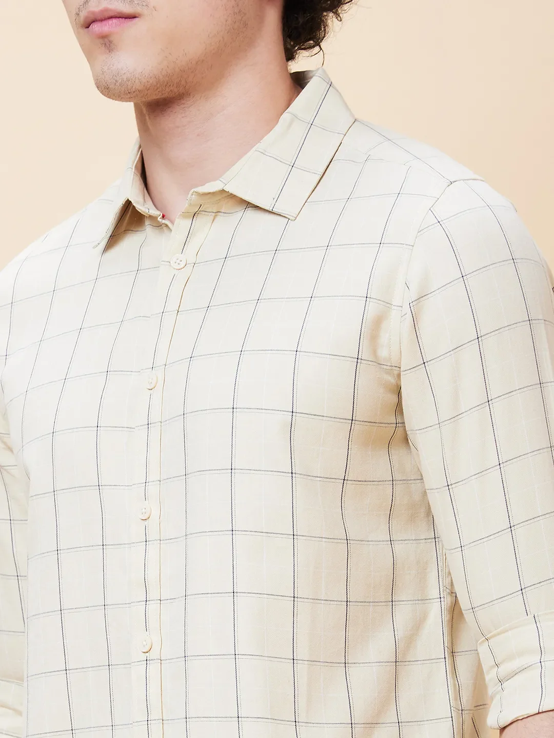 Beige Slim Straight Fit Regular Collar Long Sleeves Men's Shirt by Being Human Clothing - Image 3