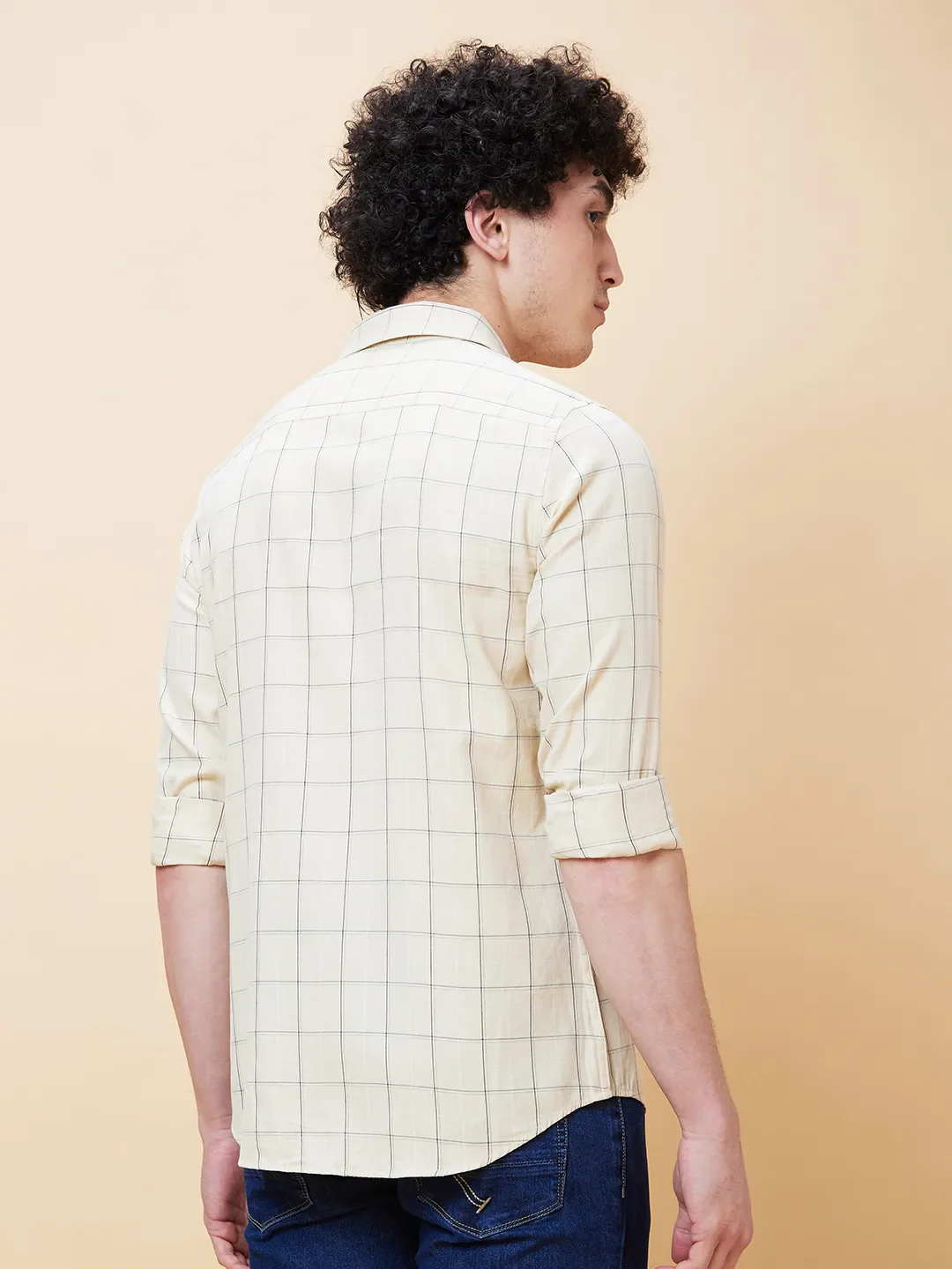 Beige Slim Straight Fit Regular Collar Long Sleeves Men's Shirt by Being Human Clothing - Image 4