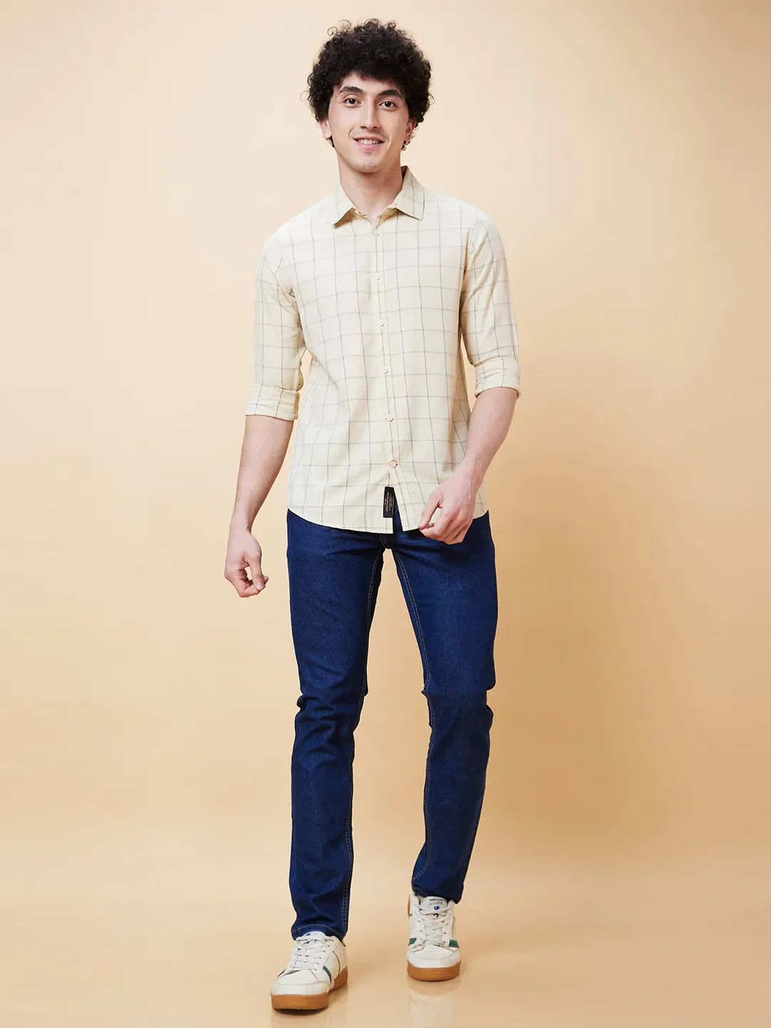 Beige Slim Straight Fit Regular Collar Long Sleeves Men's Shirt by Being Human Clothing - Image 5