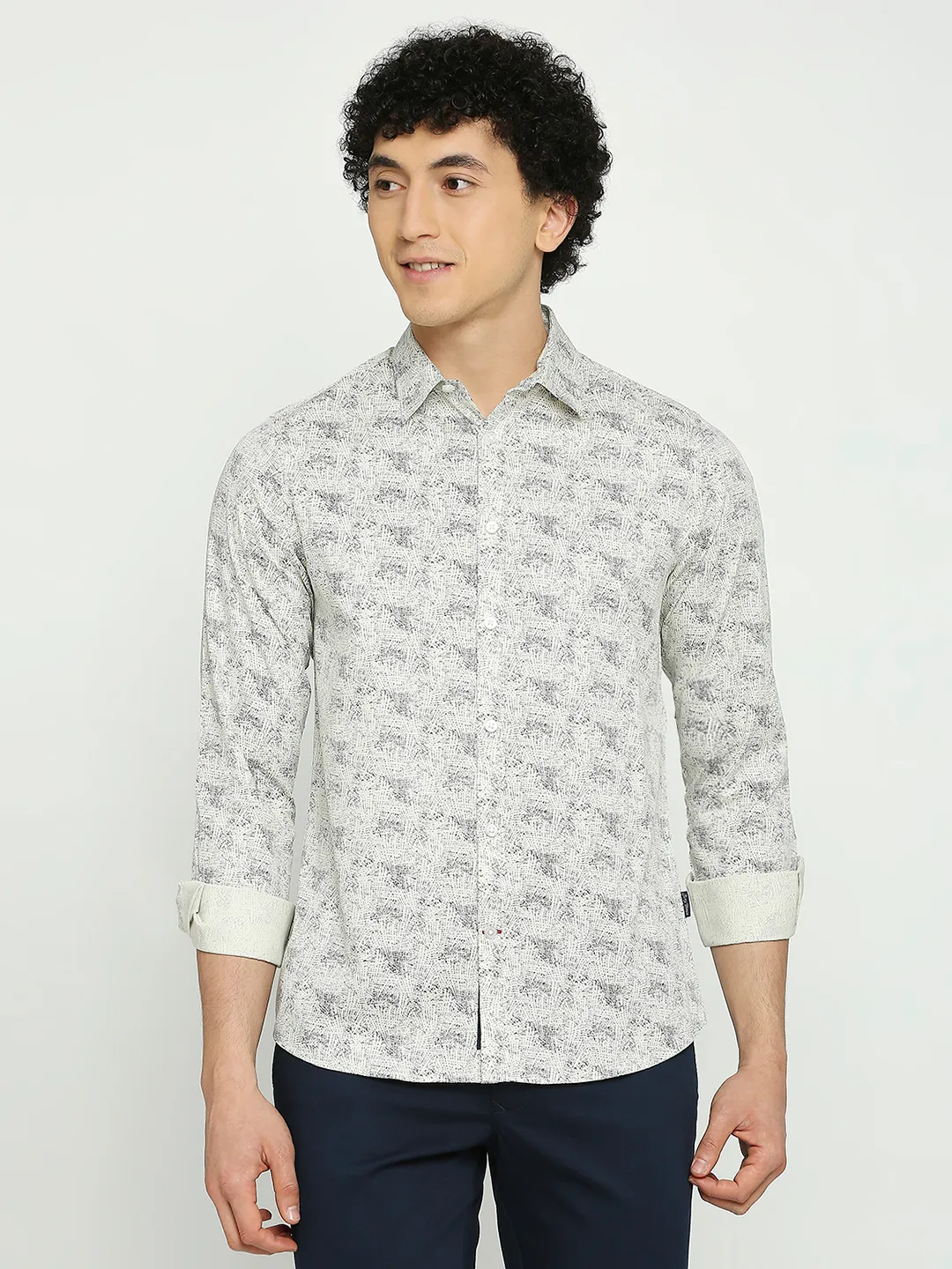 Beige Slim Straight Fit Regular Collar Long Sleeves Men's Shirt by Being Human Clothing