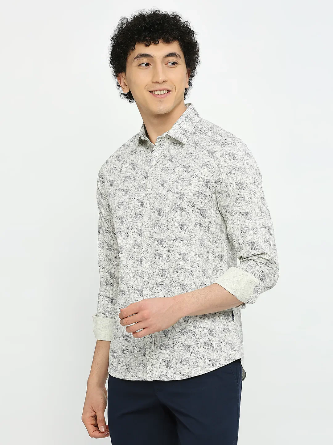 Beige Slim Straight Fit Regular Collar Long Sleeves Men's Shirt by Being Human Clothing - Image 2