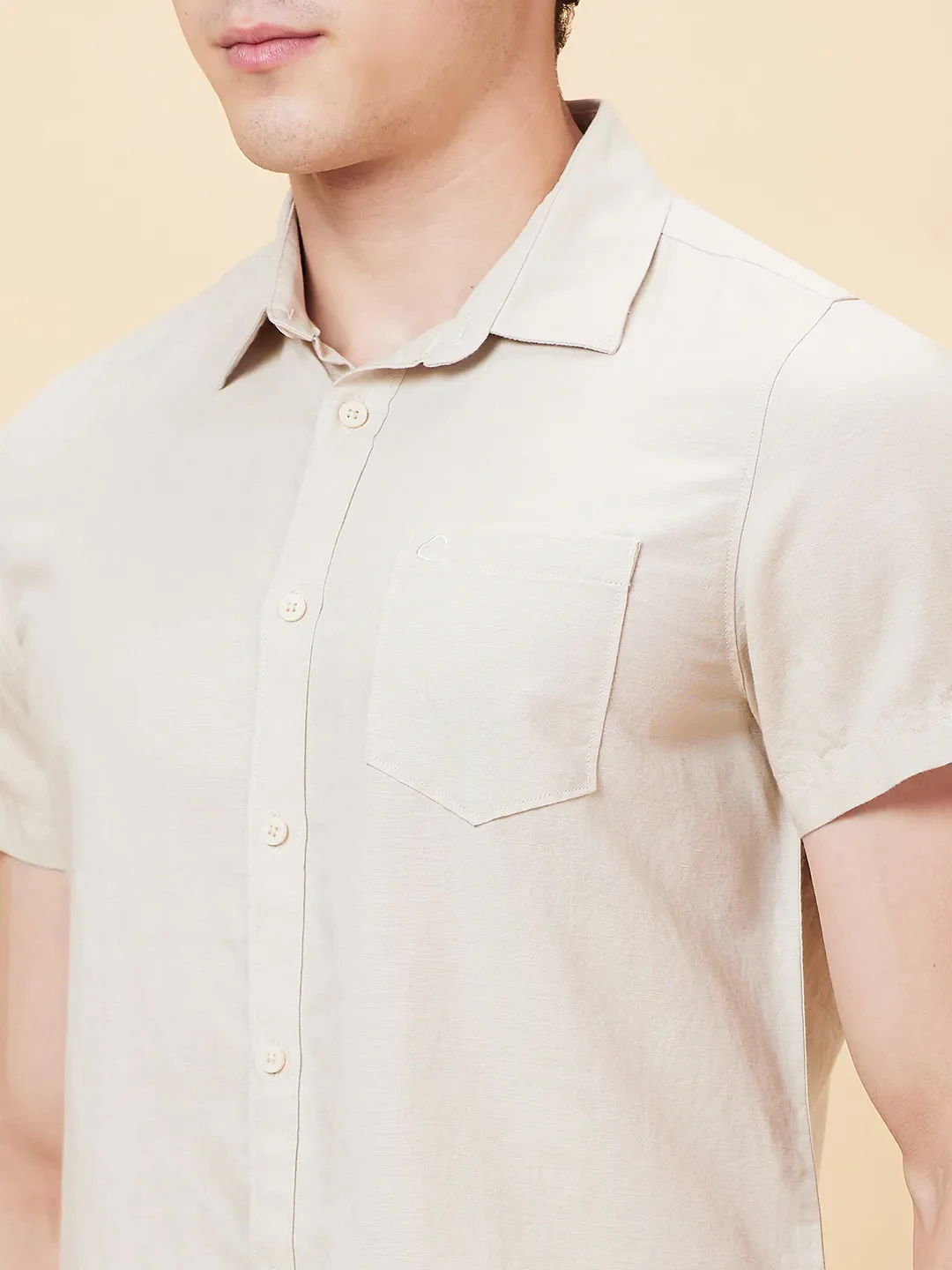 Beige Slim Straight Fit Regular Collar Short Sleeves Men's Shirt by Being Human Clothing - Image 5