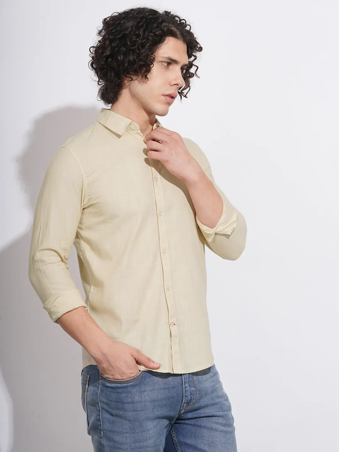 Beige Slim Fit Regular Collar Men's Shirt by Being Human Clothing - Image 2