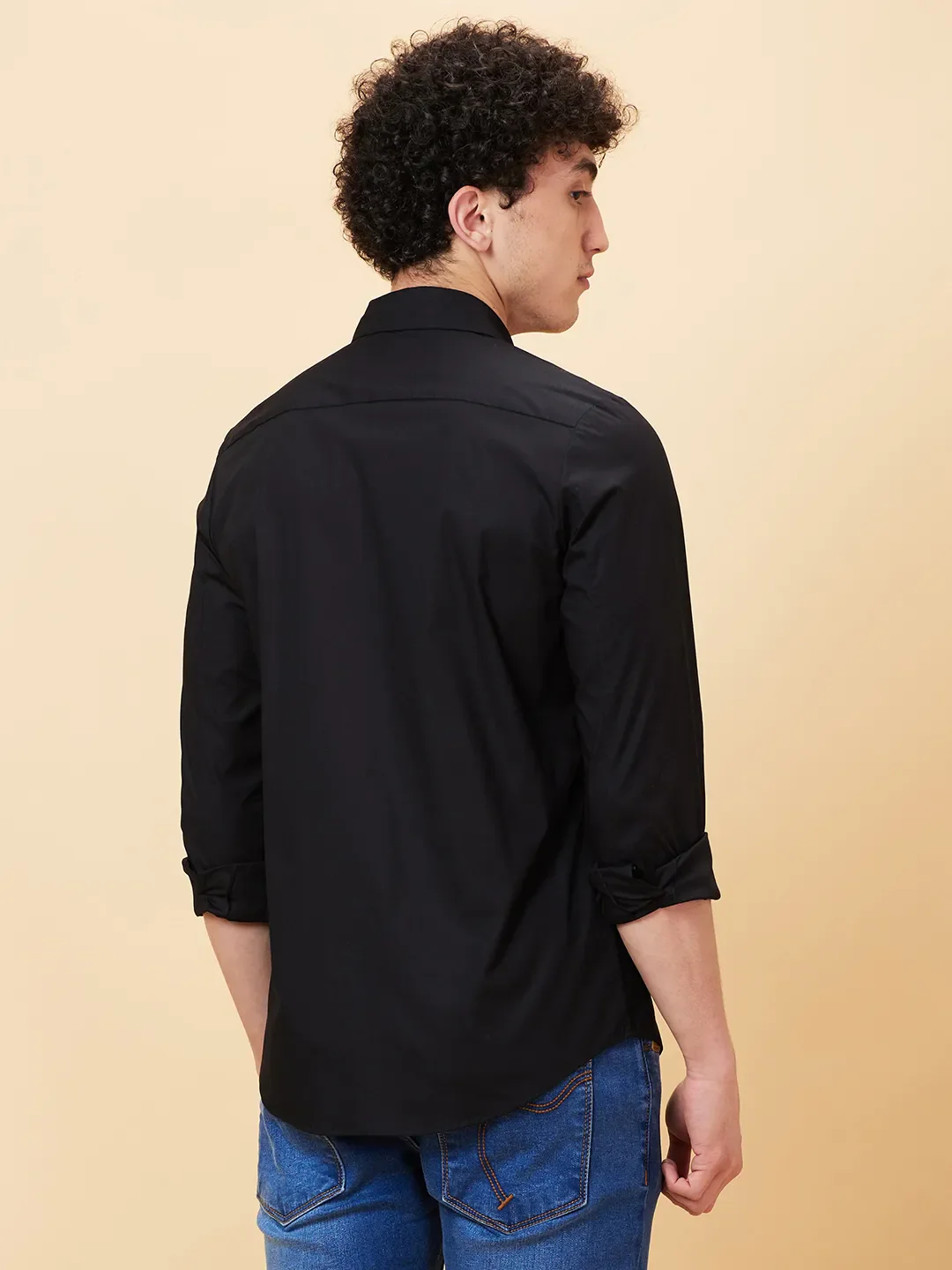 Black Slim Straight Fit Regular Collar Long Sleeves Men's Shirt by Being Human Clothing - Image 4