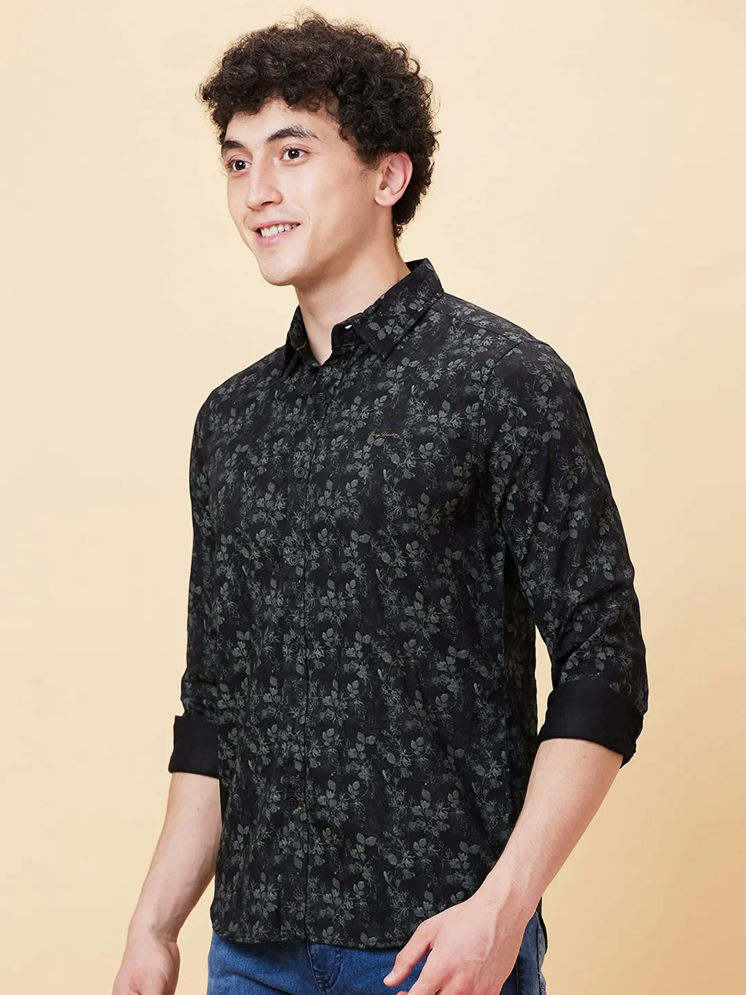 Black Slim Straight Fit Regular Collar Long Sleeves Men's Shirt by Being Human Clothing - Image 3