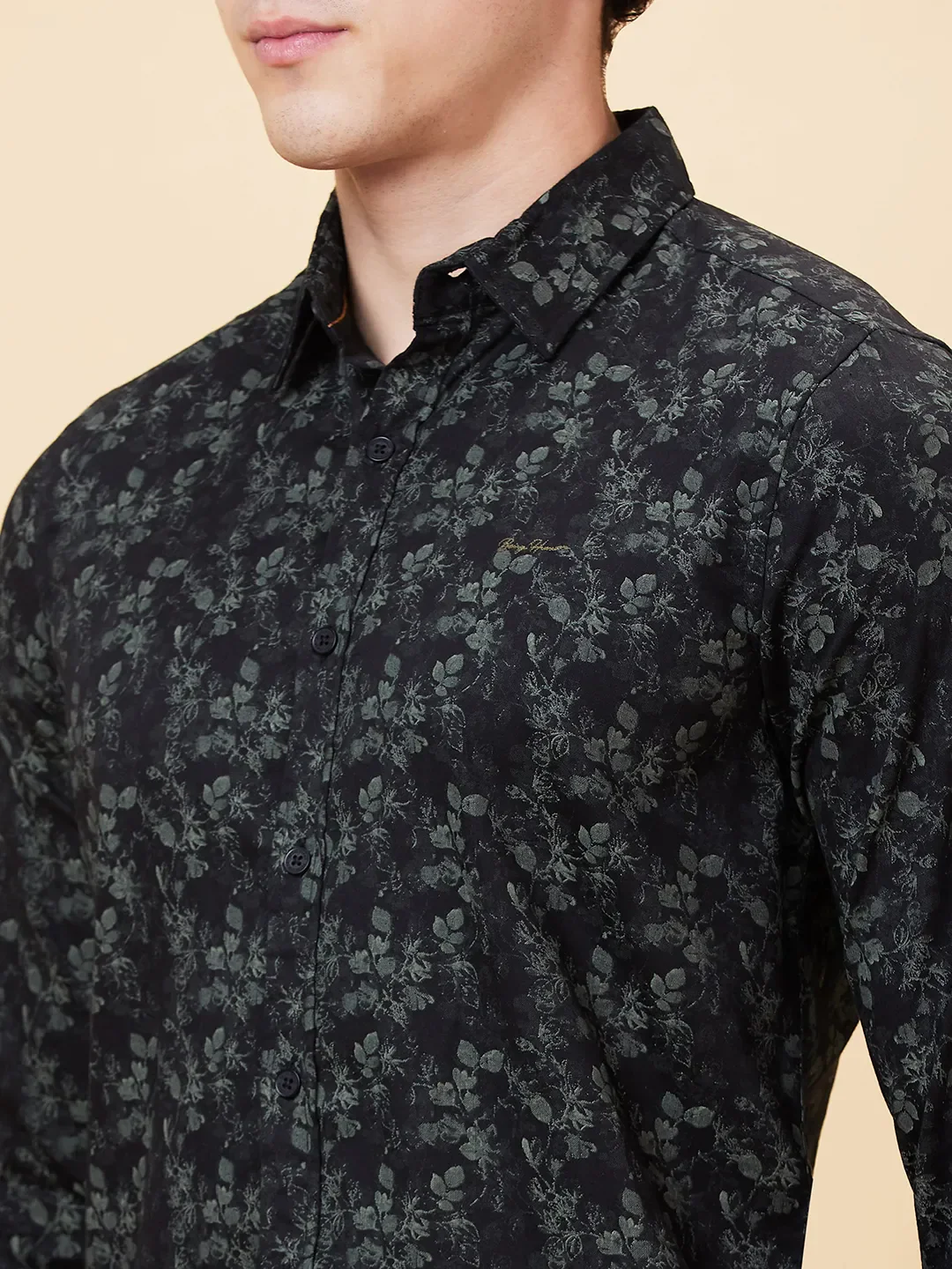 Black Slim Straight Fit Regular Collar Long Sleeves Men's Shirt by Being Human Clothing - Image 4