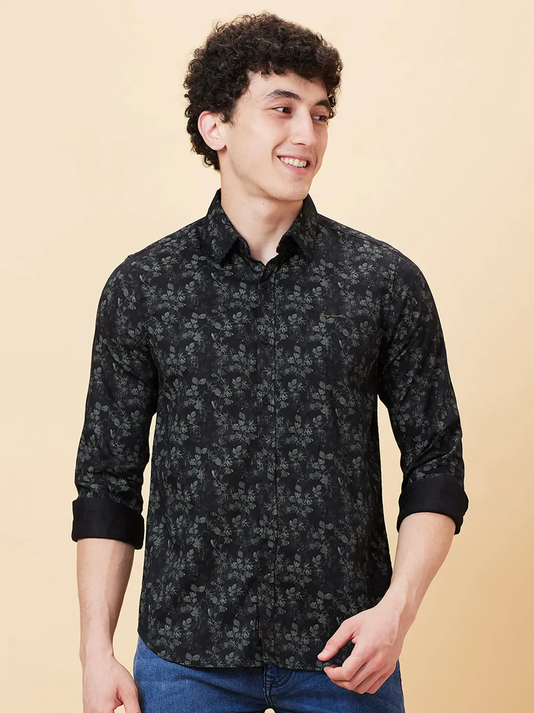 Black Slim Straight Fit Regular Collar Long Sleeves Men's Shirt by Being Human Clothing - Image 6
