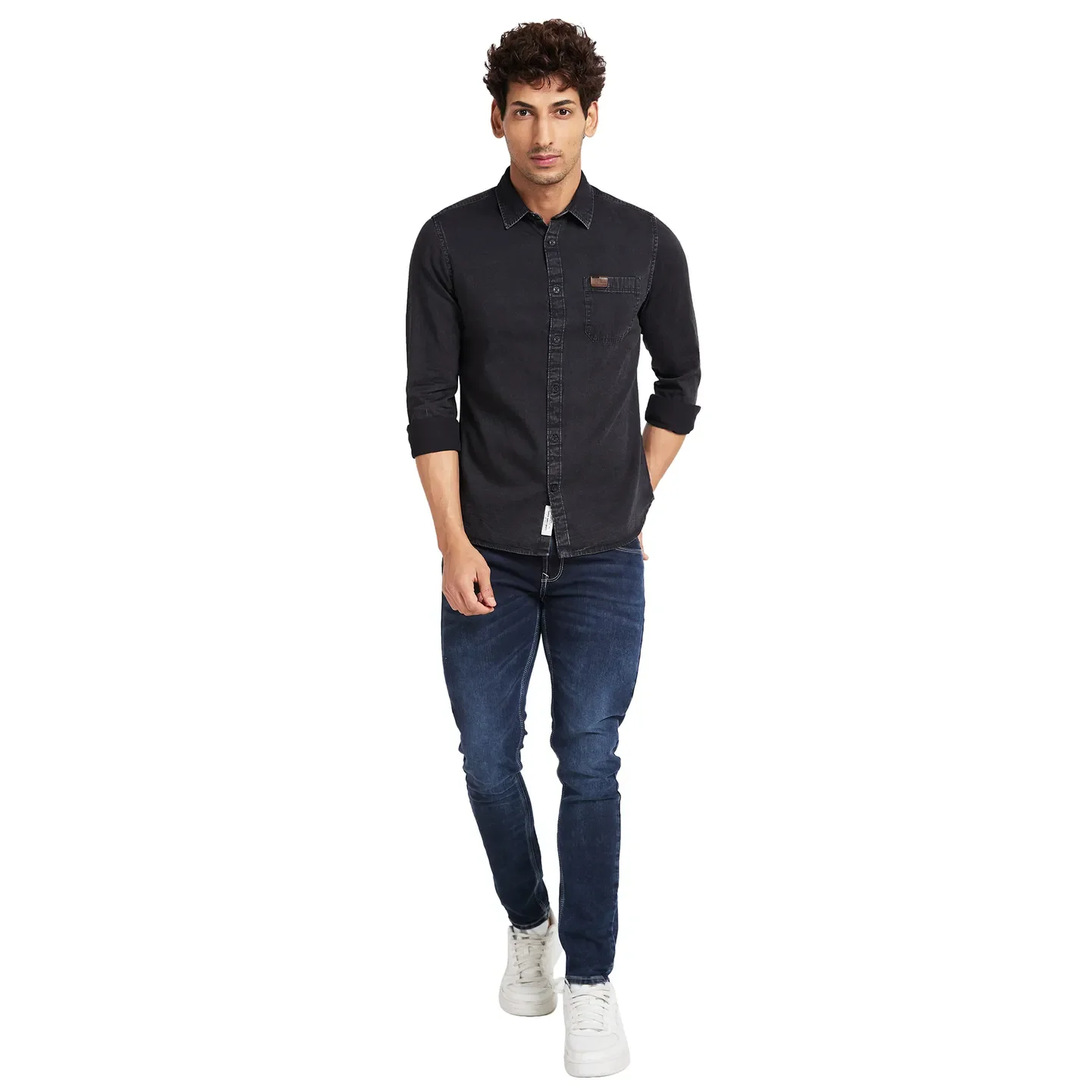 Black Slim Straight Fit Regular Collar Long Sleeves Men's Shirt by Being Human Clothing - Image 2