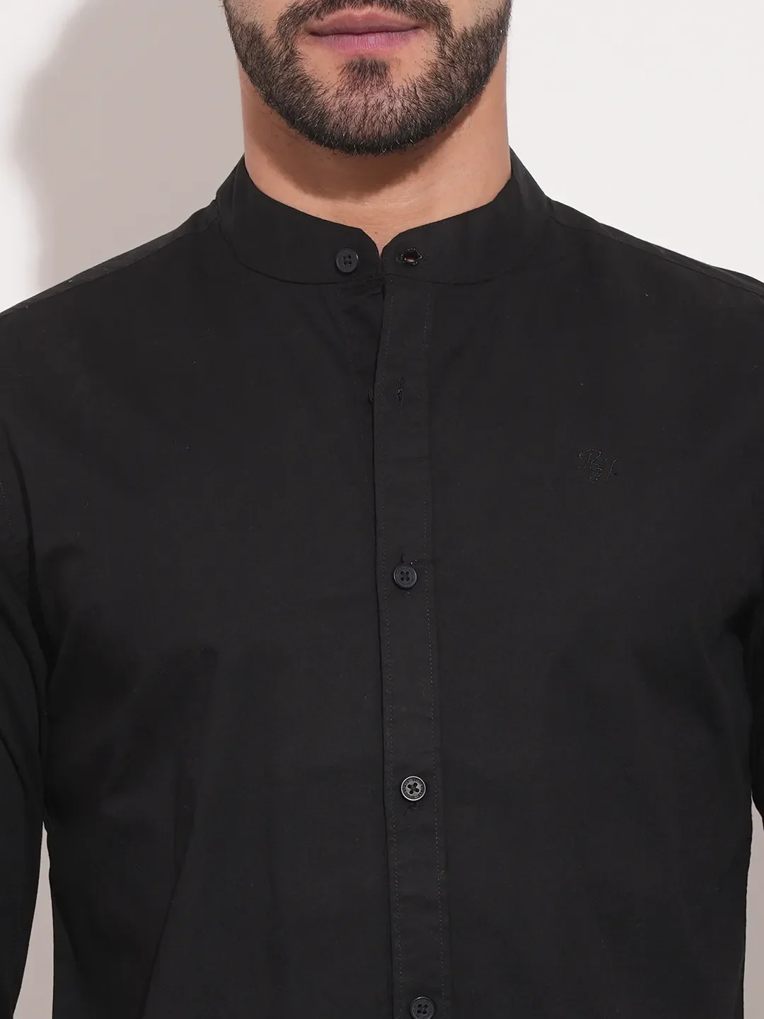 Black Slim Straight Fit Regular Collar Long Sleeves Men's Shirt by Being Human Clothing - Image 5