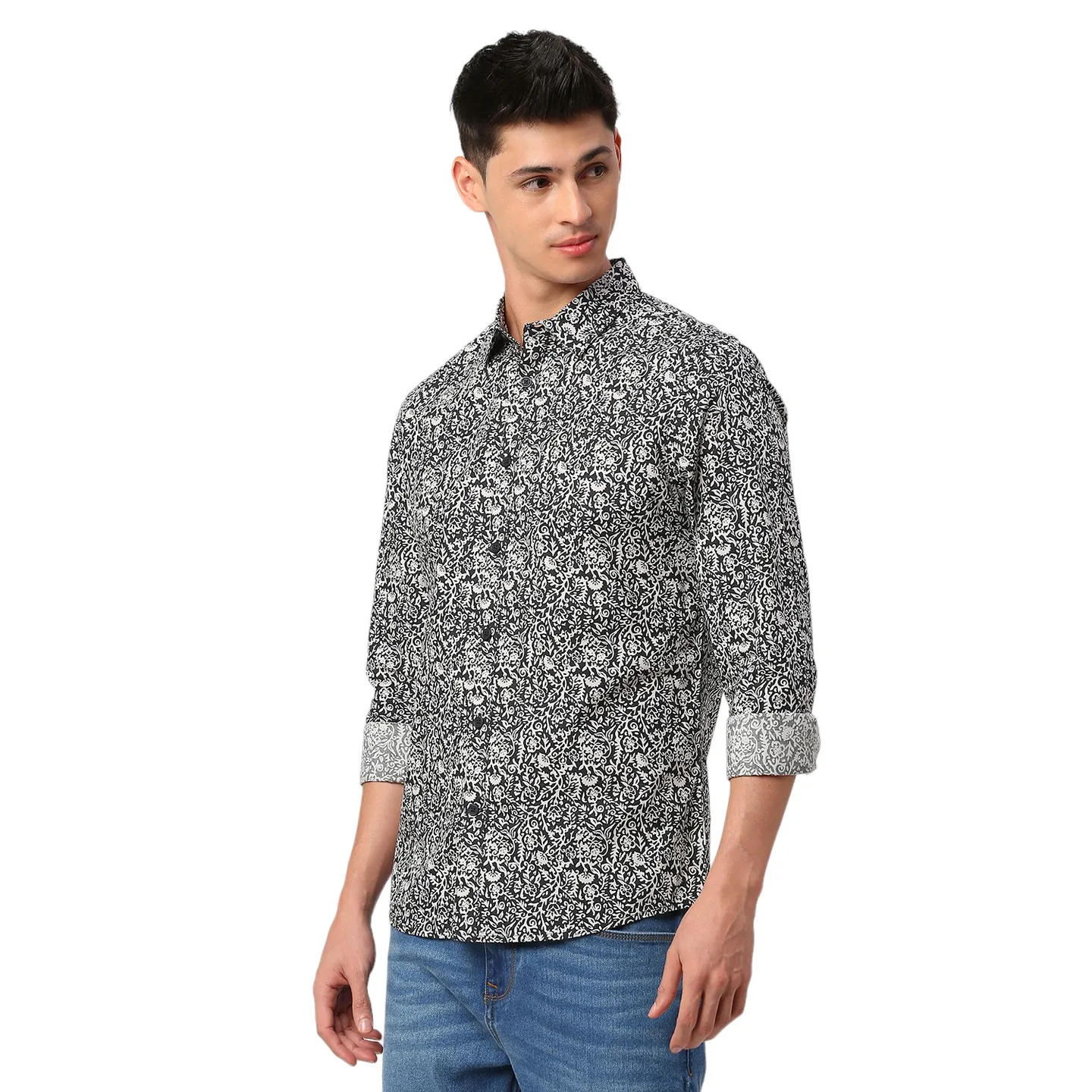 Black Slim Fit Regular Collar Men's Shirt by Being Human Clothing - Image 2