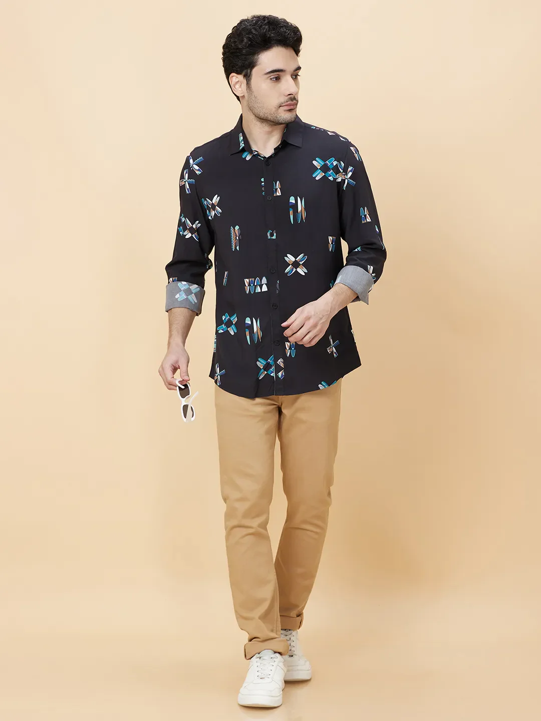 Black Slim Straight Fit Regular Collar Long Sleeves Men's Shirt by Being Human Clothing - Image 6