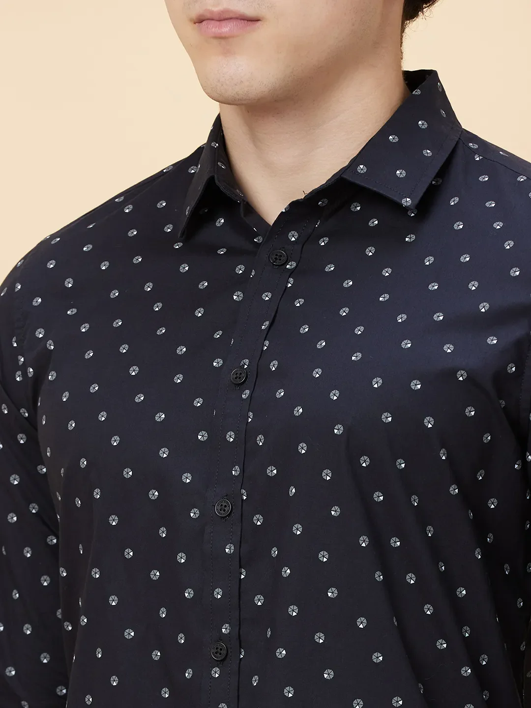 Black Slim Straight Fit Regular Collar Long Sleeves Men's Shirt by Being Human Clothing - Image 5