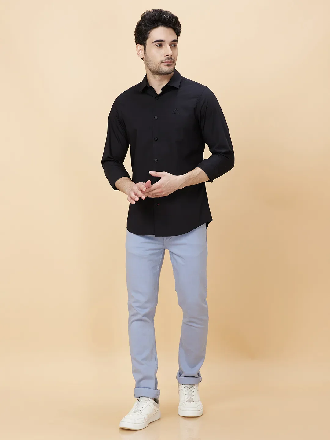 Black Slim Fit Regular Collar Men's Shirt by Being Human Clothing - Image 2