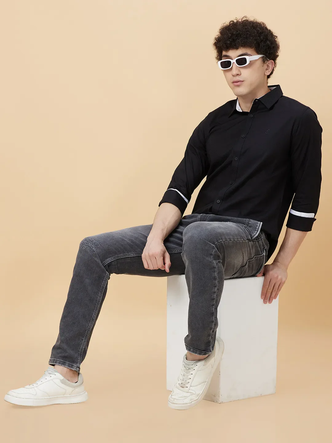 Black Slim Fit Regular Collar Men's Shirt by Being Human Clothing - Image 2
