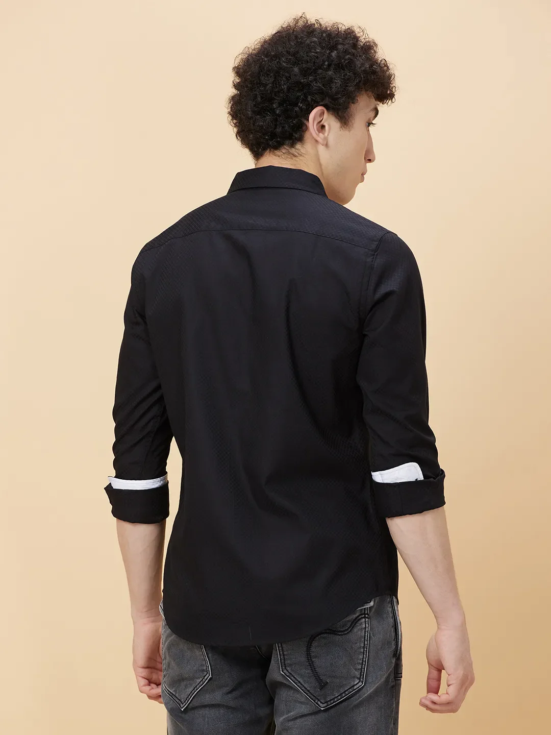 Black Slim Fit Regular Collar Men's Shirt by Being Human Clothing - Image 4