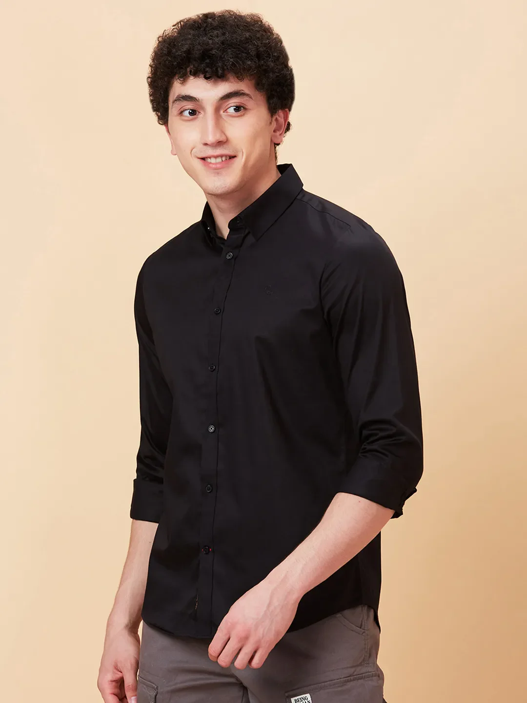 Black Slim Fit Regular Collar Men's Shirt by Being Human Clothing - Image 4